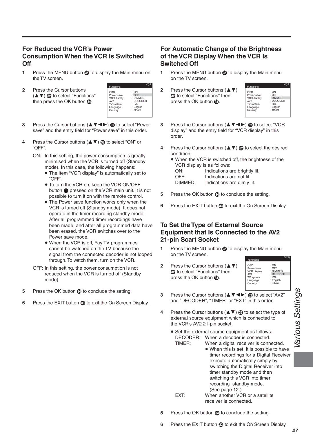 Panasonic NV-FJ606, NV-FJ604, NV-FJ610 manual Off 