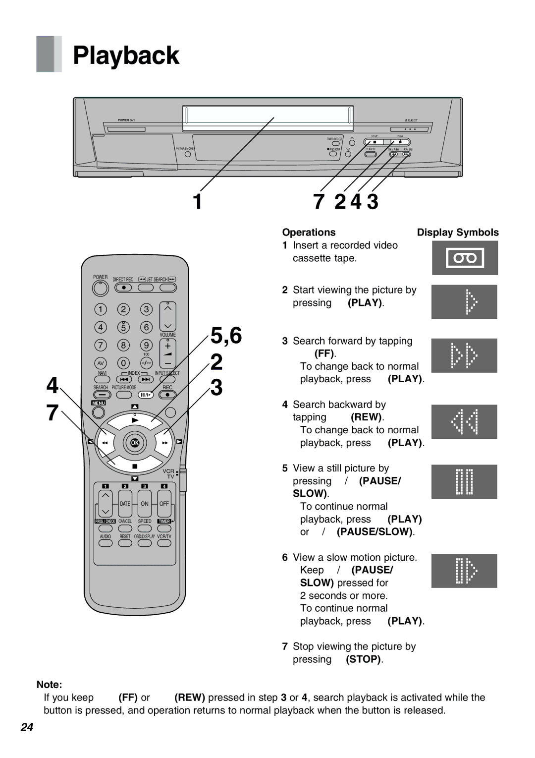 Panasonic NV-FJ610PMP manual Playback, Slow, Or / D PAUSE/SLOW, ≥ Keep / D Pause 