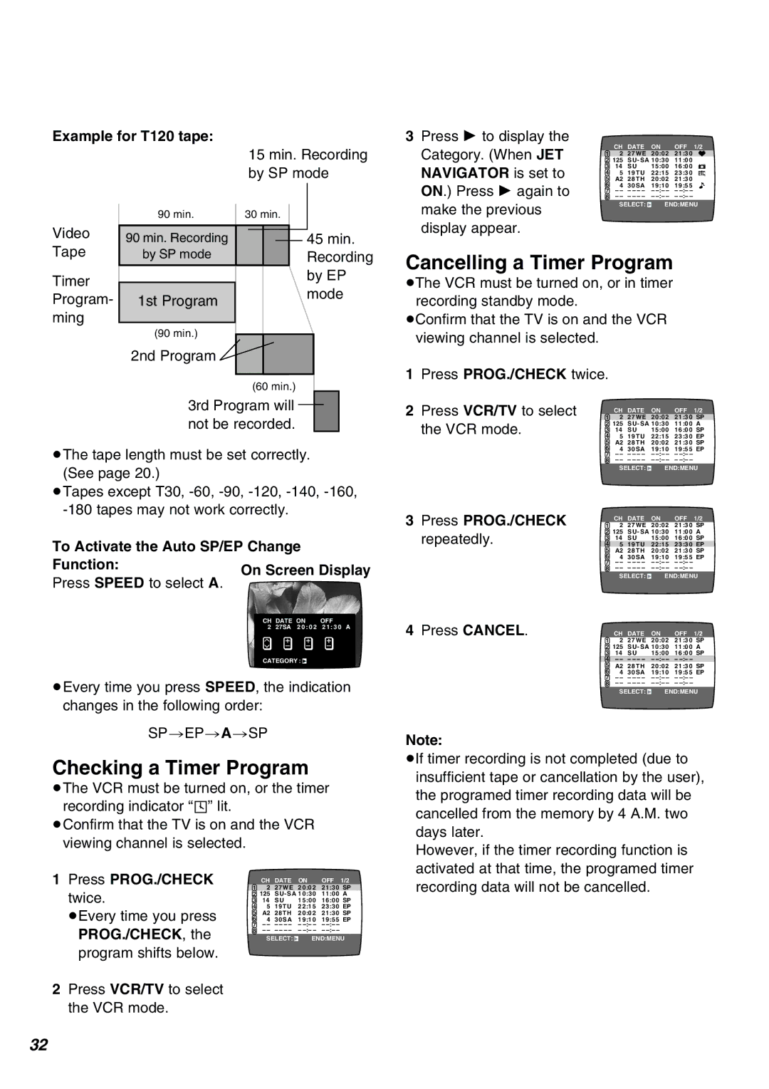 Panasonic NV-FJ610PMP manual Cancelling a Timer Program, Checking a Timer Program 