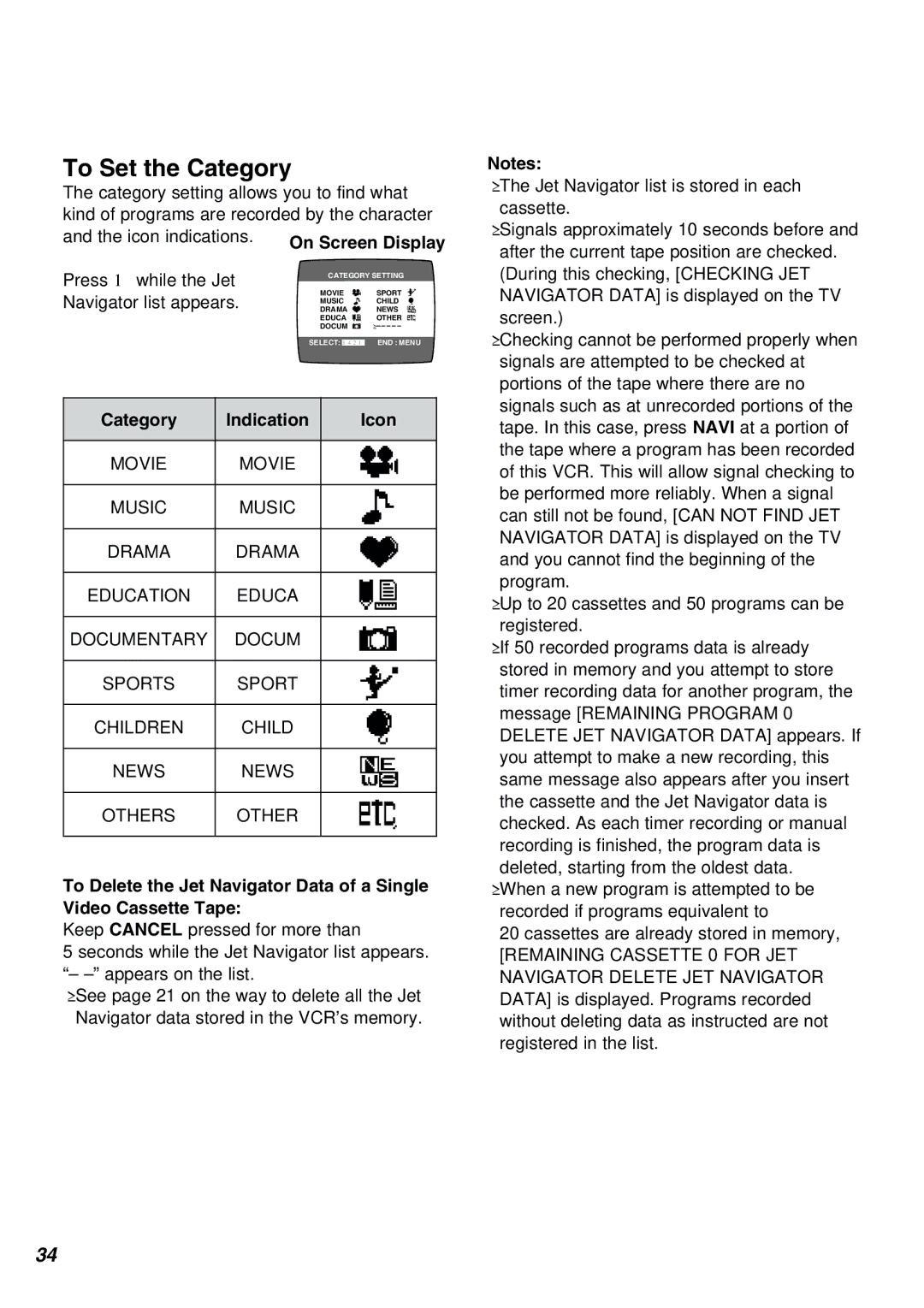 Panasonic NV-FJ610PMP manual To Set the Category, Category Indication Icon 