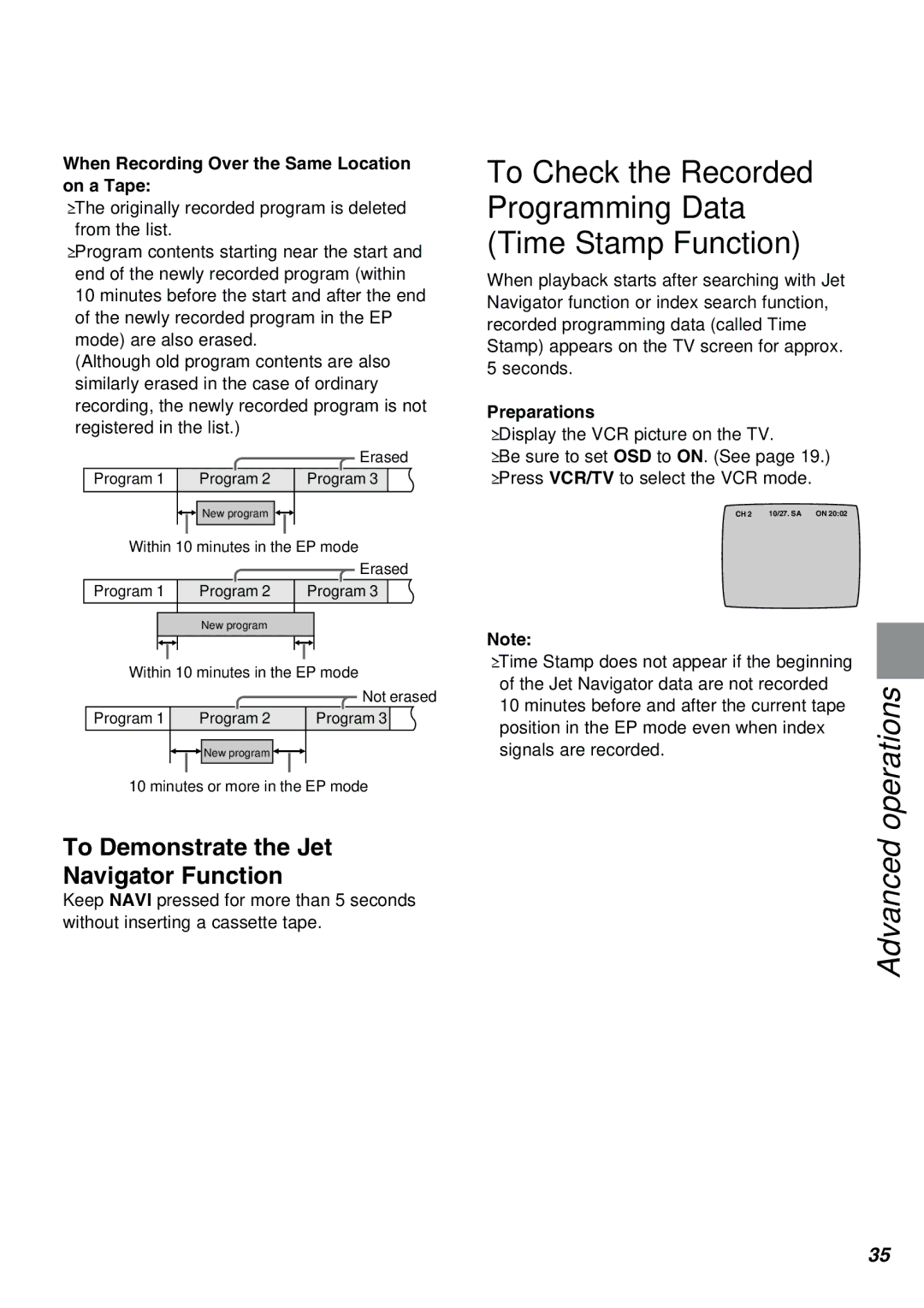 Panasonic NV-FJ610PMP manual To Check the Recorded Programming Data Time Stamp Function 