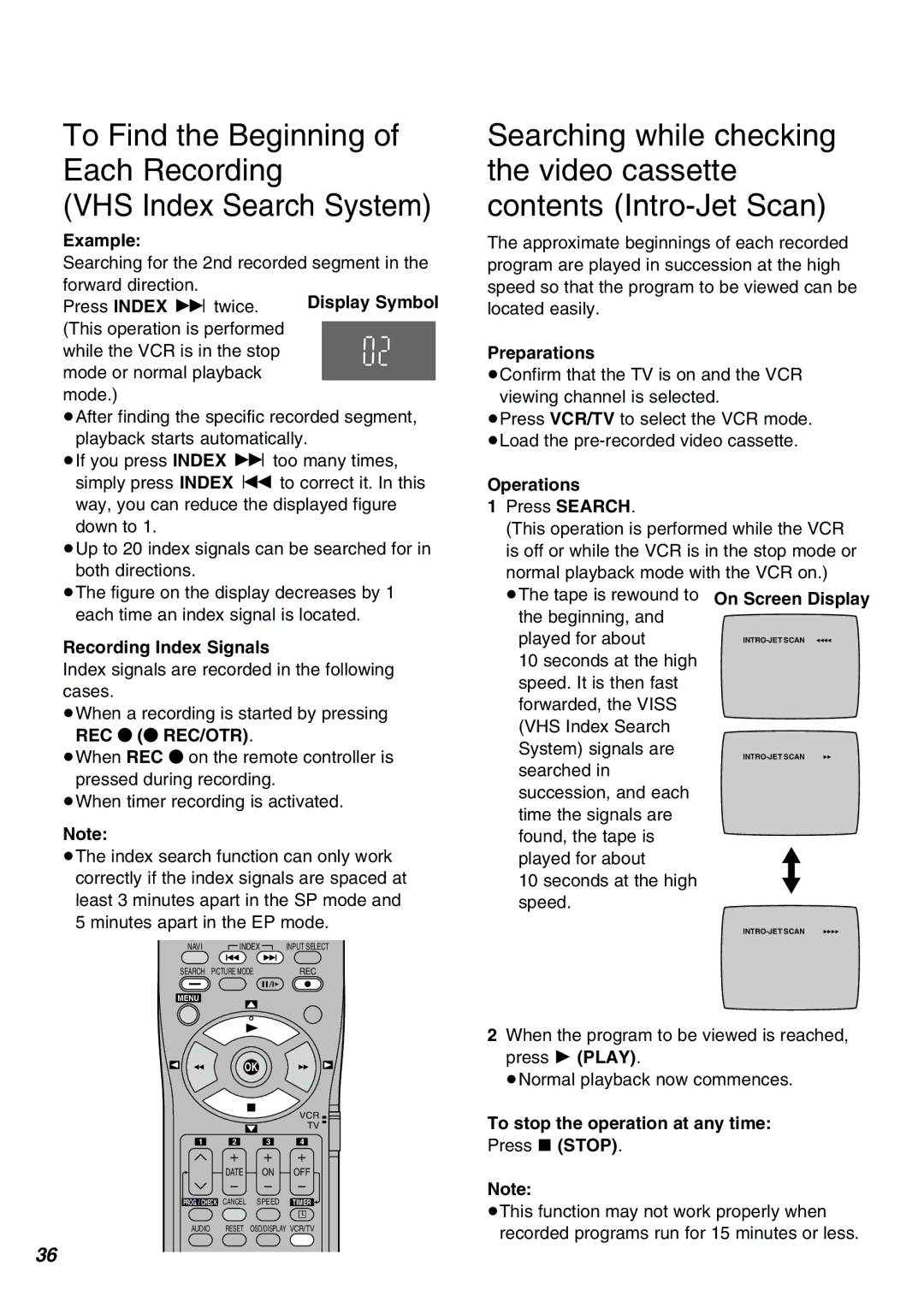 Panasonic NV-FJ610PMP manual To Find the Beginning Each Recording VHS Index Search System, Recording Index Signals 