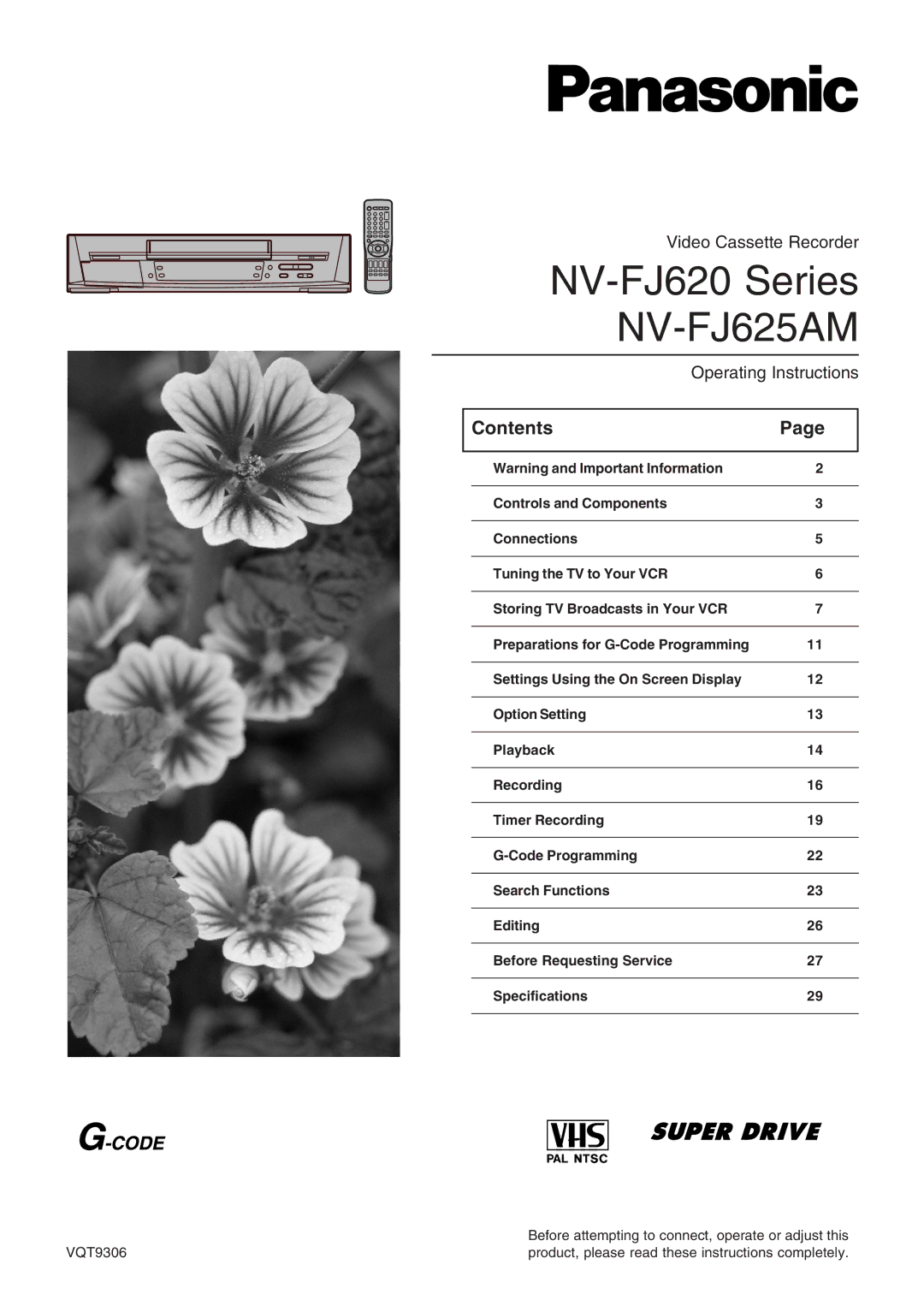 Panasonic NV-FJ620 specifications NV-FJ625AM, Contents 