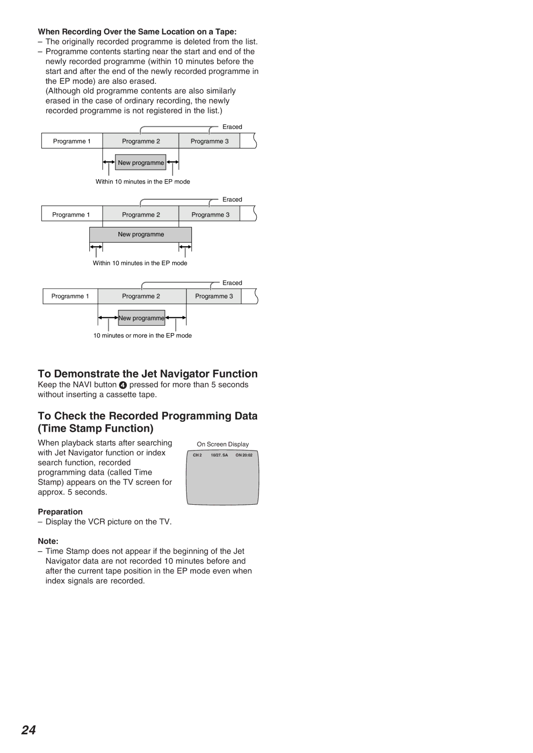 Panasonic NV-FJ625AM To Demonstrate the Jet Navigator Function, To Check the Recorded Programming Data Time Stamp Function 