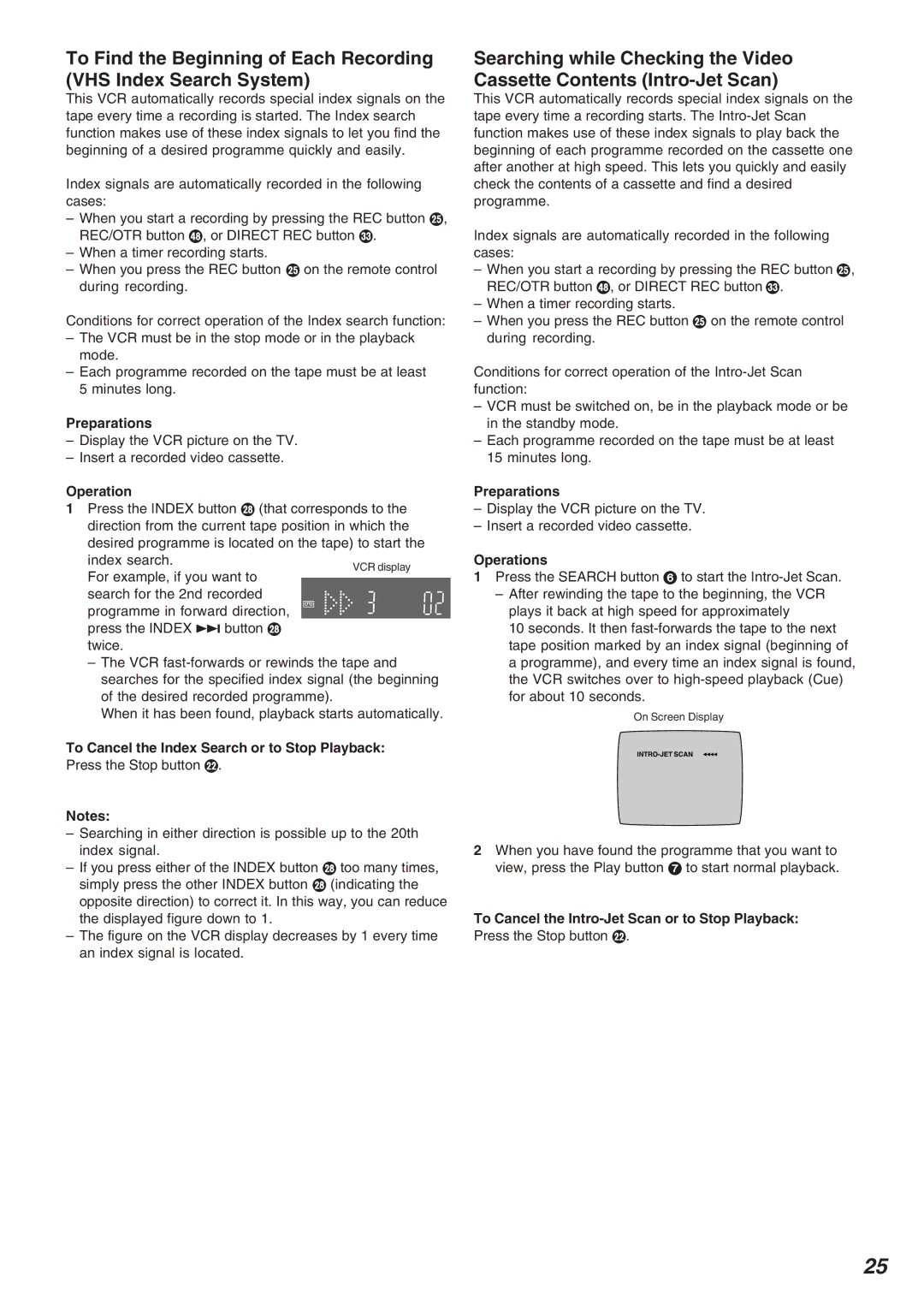 Panasonic NV-FJ620, NV-FJ625AM specifications Operation, To Cancel the Index Search or to Stop Playback 