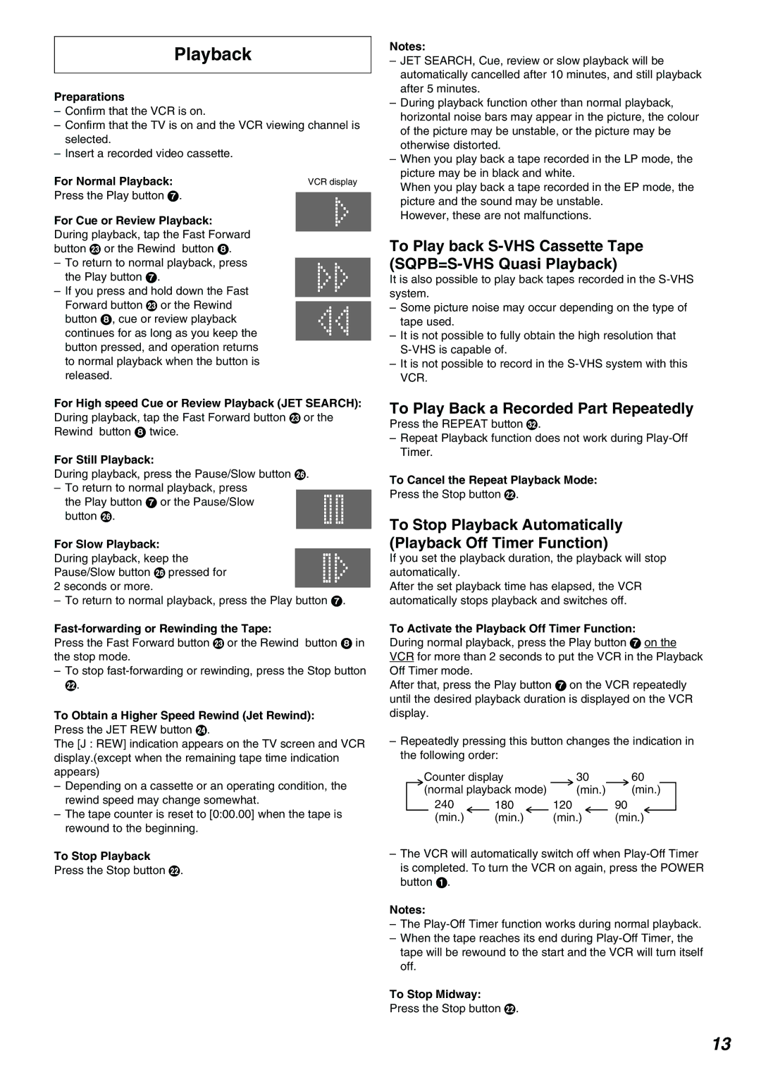 Panasonic NV-FJ630AM operating instructions To Play back S-VHS Cassette Tape SQPB=S-VHS Quasi Playback 