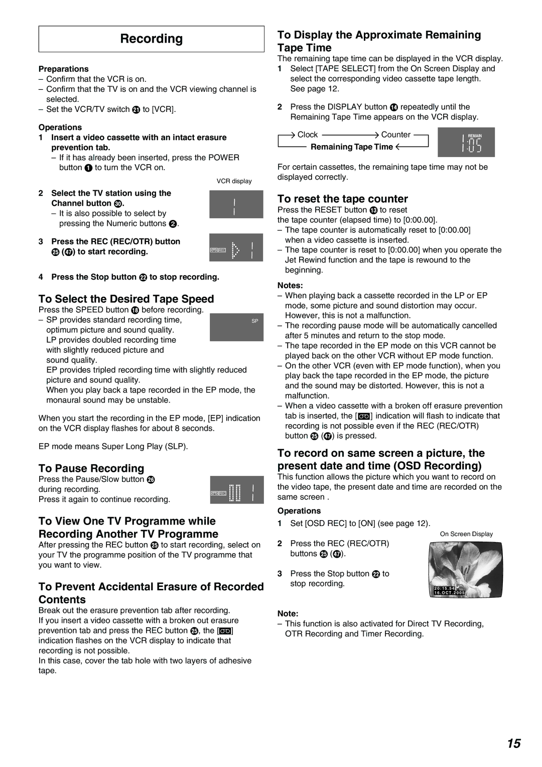 Panasonic NV-FJ630AM operating instructions Recording 