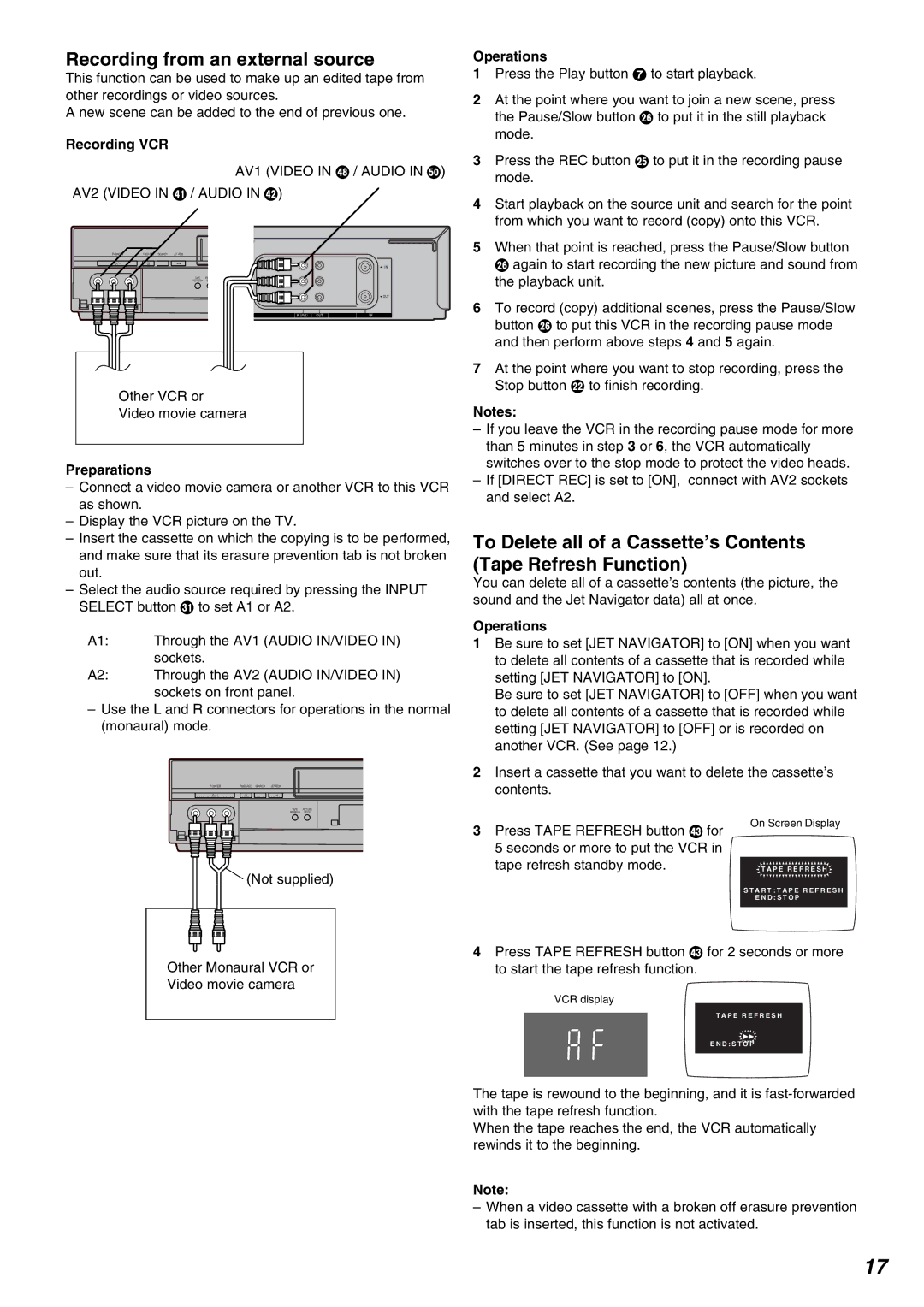 Panasonic NV-FJ630AM operating instructions Recording from an external source, Recording VCR, AV2 Video in Y / Audio in Z 