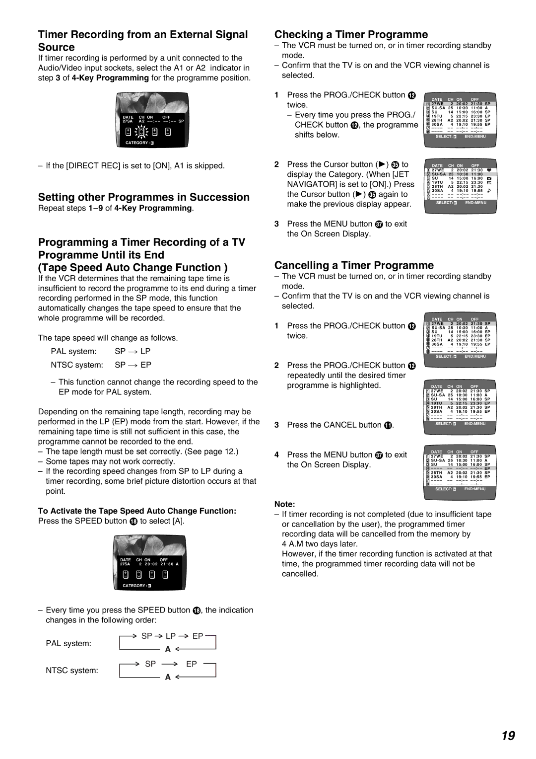 Panasonic NV-FJ630AM operating instructions Timer Recording from an External Signal Source, Checking a Timer Programme 