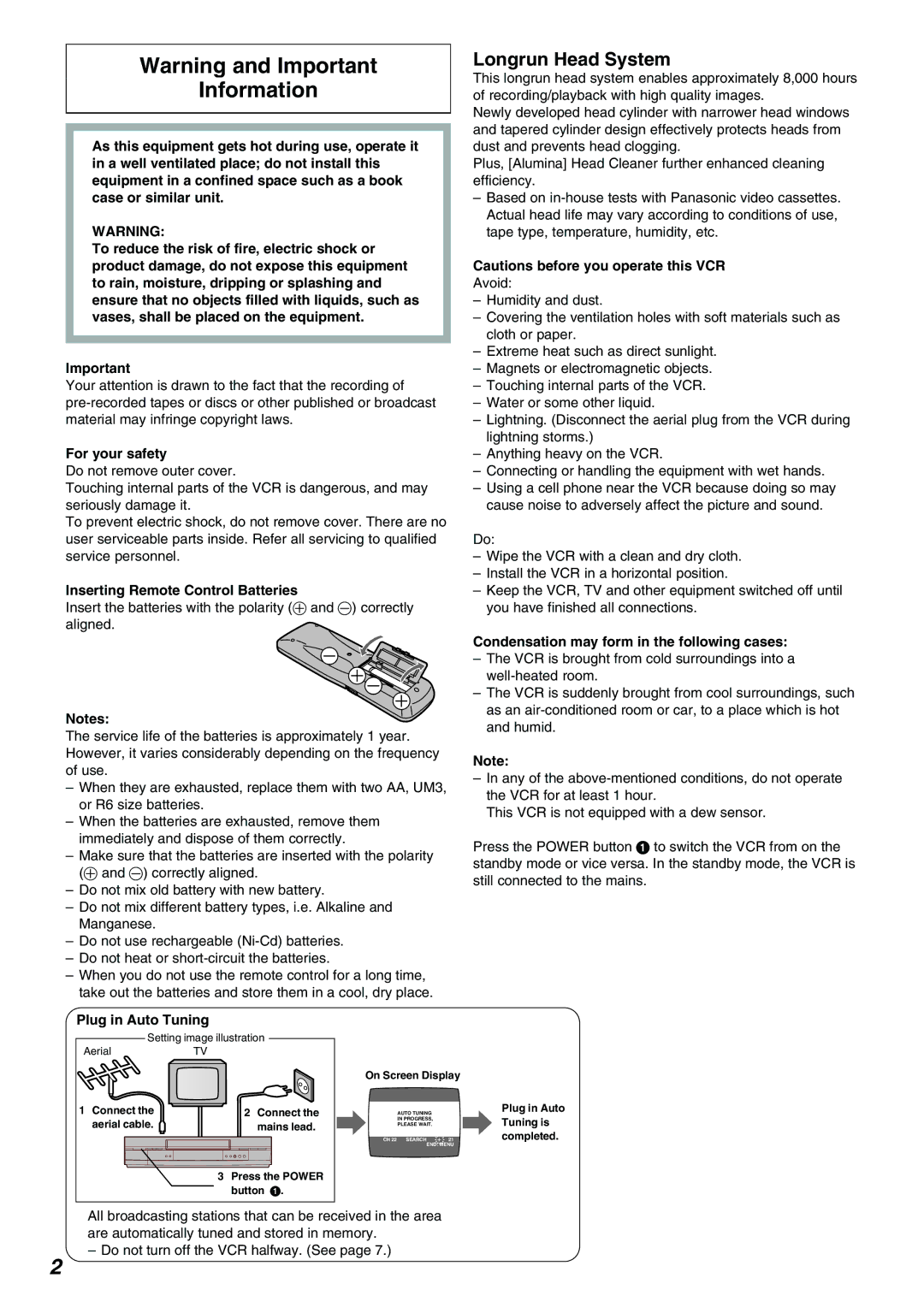 Panasonic NV-FJ630AM operating instructions Information, Longrun Head System 