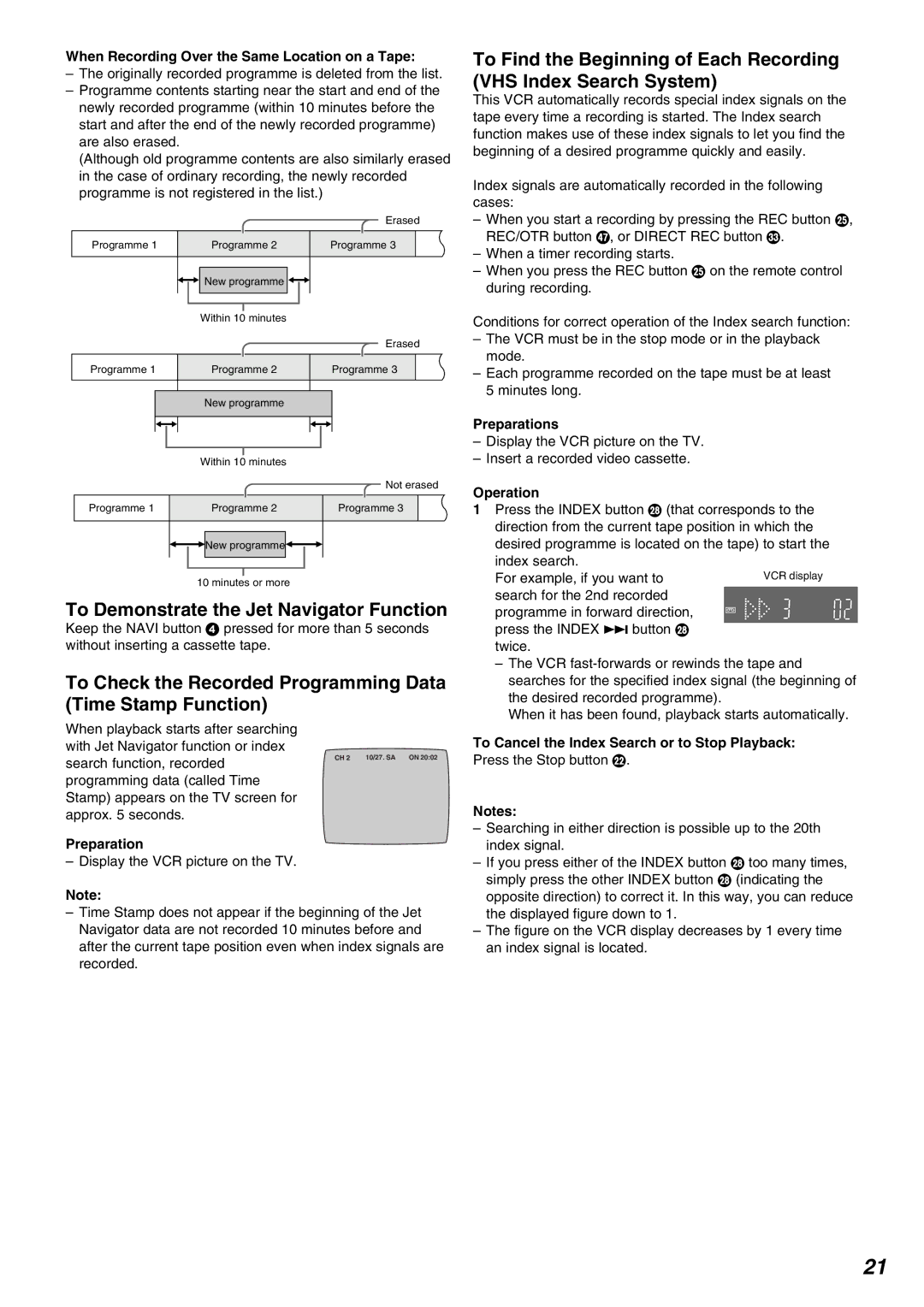 Panasonic NV-FJ630AM To Demonstrate the Jet Navigator Function, To Check the Recorded Programming Data Time Stamp Function 