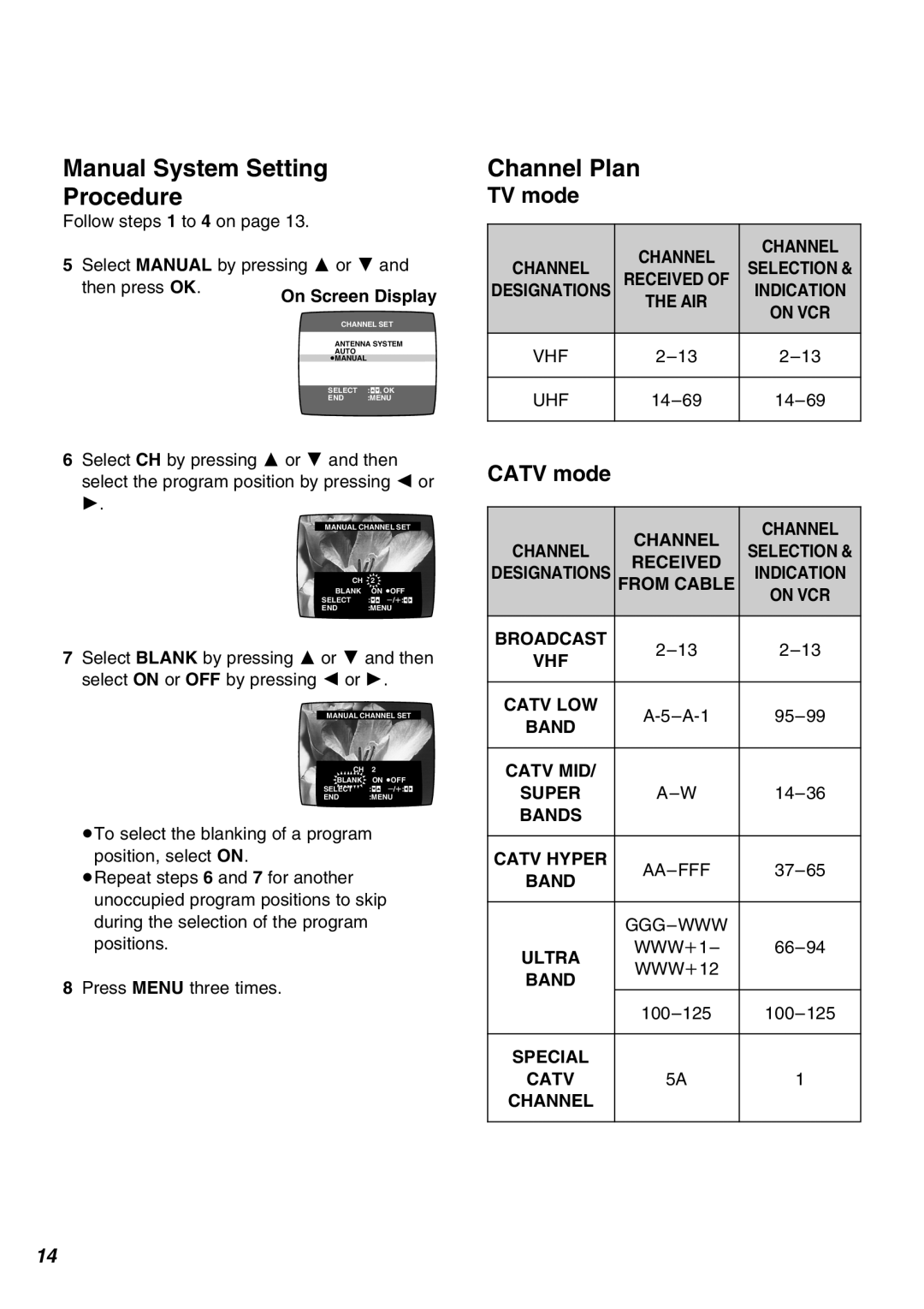 Panasonic NV-FJ630PMP, NV-SJ430PMP manual Manual System Setting Procedure, Channel Plan 