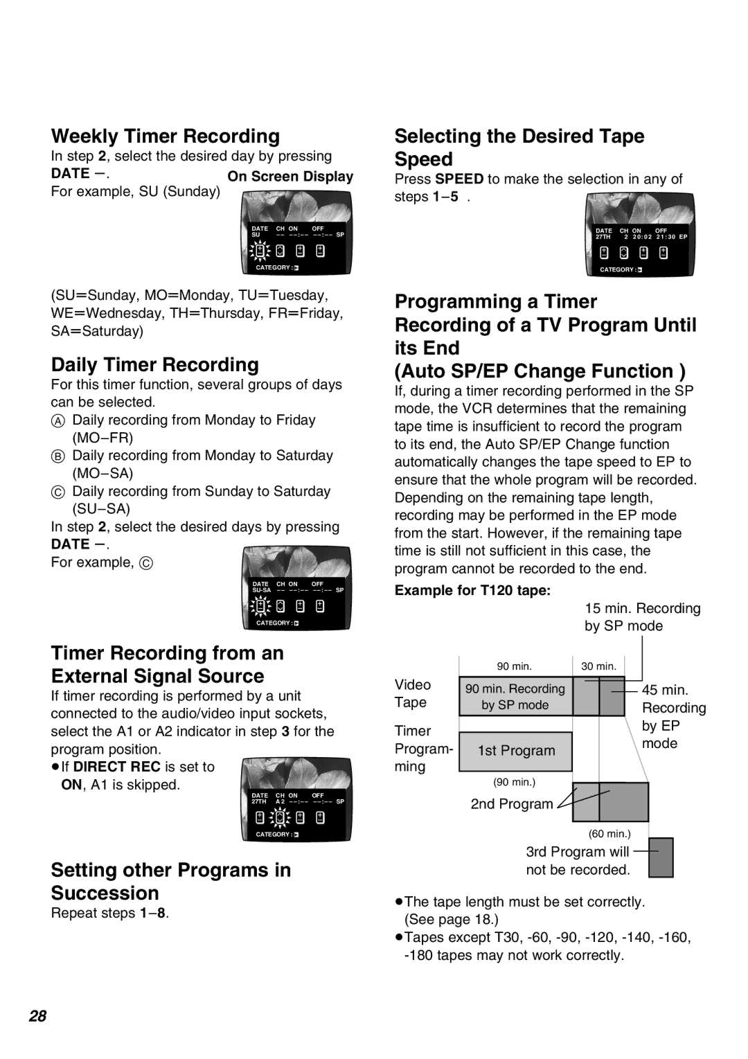 Panasonic NV-FJ630PMP, NV-SJ430PMP Timer Recording from an External Signal Source, Setting other Programs in Succession 