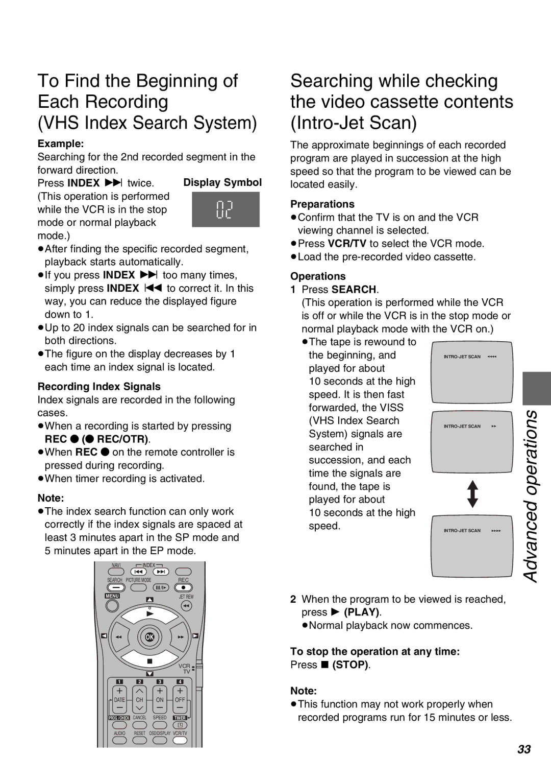 Panasonic NV-SJ430PMP, NV-FJ630PMP manual Recording Index Signals, To stop the operation at any time 