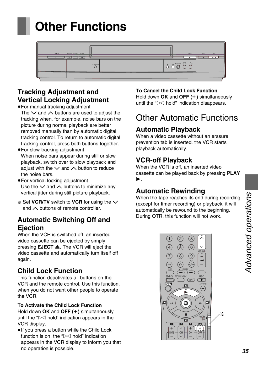 Panasonic NV-SJ430PMP, NV-FJ630PMP manual Other Functions, Other Automatic Functions 