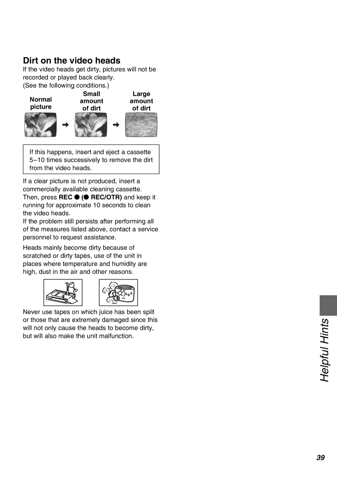 Panasonic NV-SJ430PMP, NV-FJ630PMP manual Dirt on the video heads, Normal, Picture 