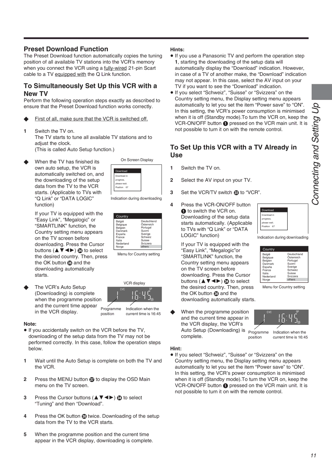 Panasonic NV-FJ710 Series operating instructions Setting, Connecting 