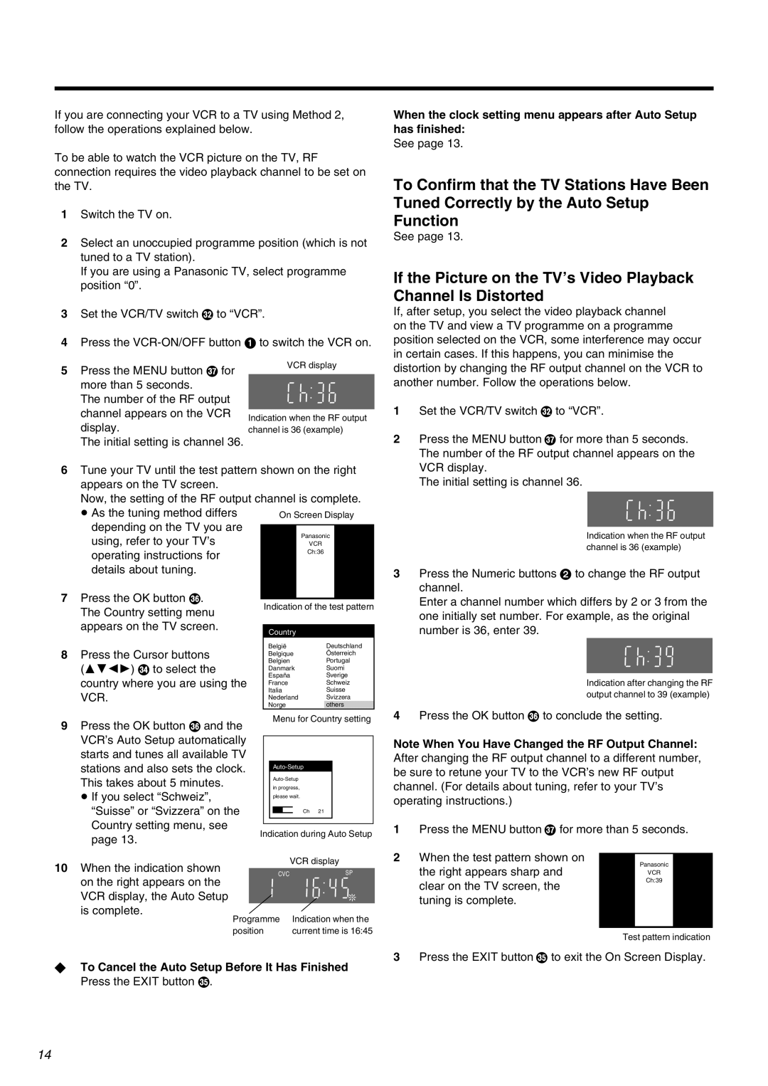 Panasonic NV-FJ710 Series operating instructions ≥ If you select Schweiz 