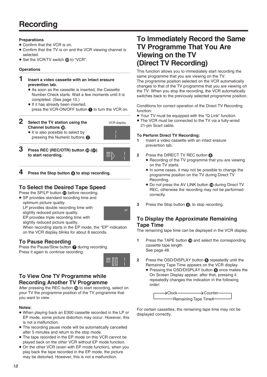 Panasonic NV-FJ710 Series operating instructions To Select the Desired Tape Speed, To Pause Recording 