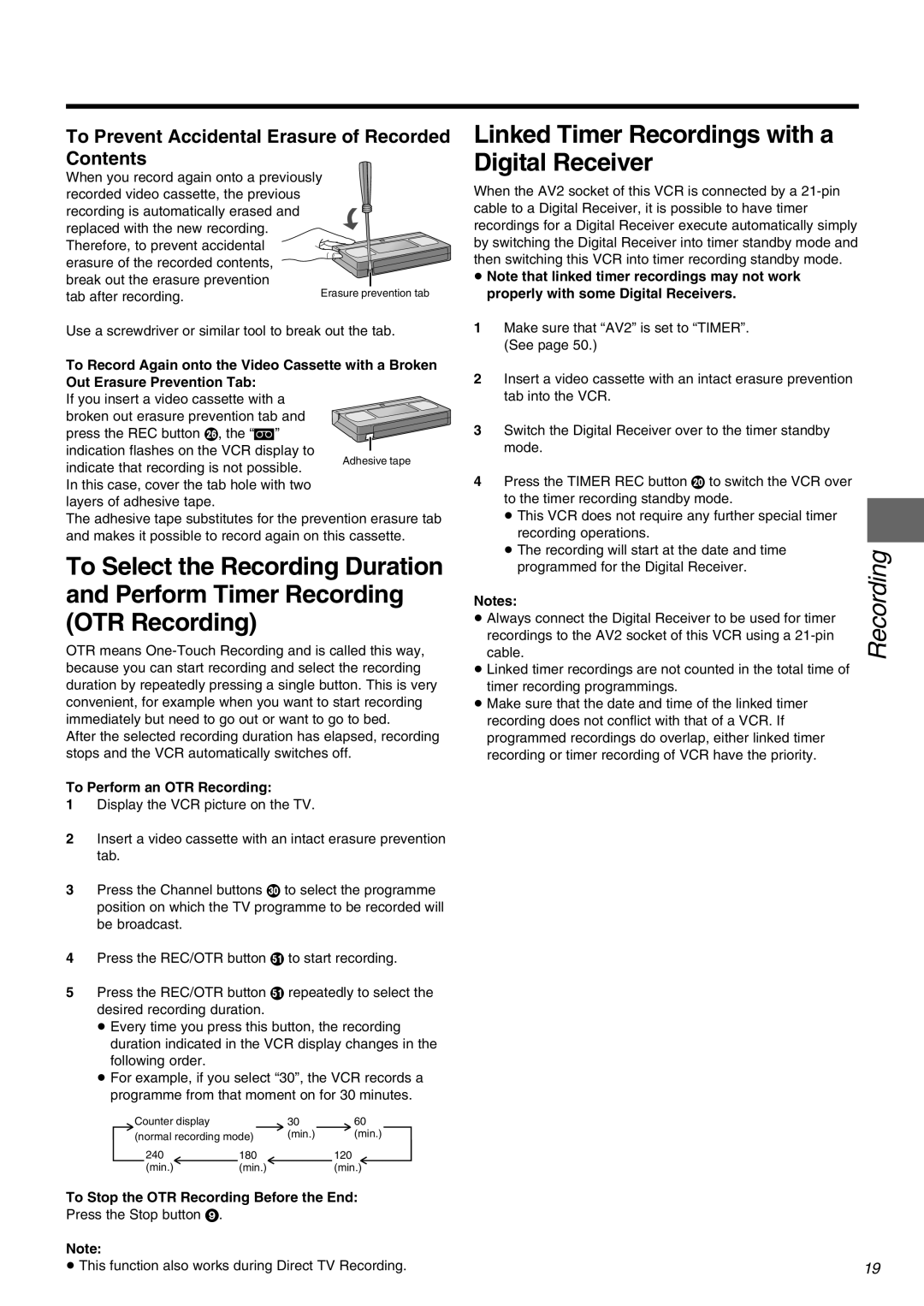 Panasonic NV-FJ710 Series operating instructions Linked Timer Recordings with a Digital Receiver 