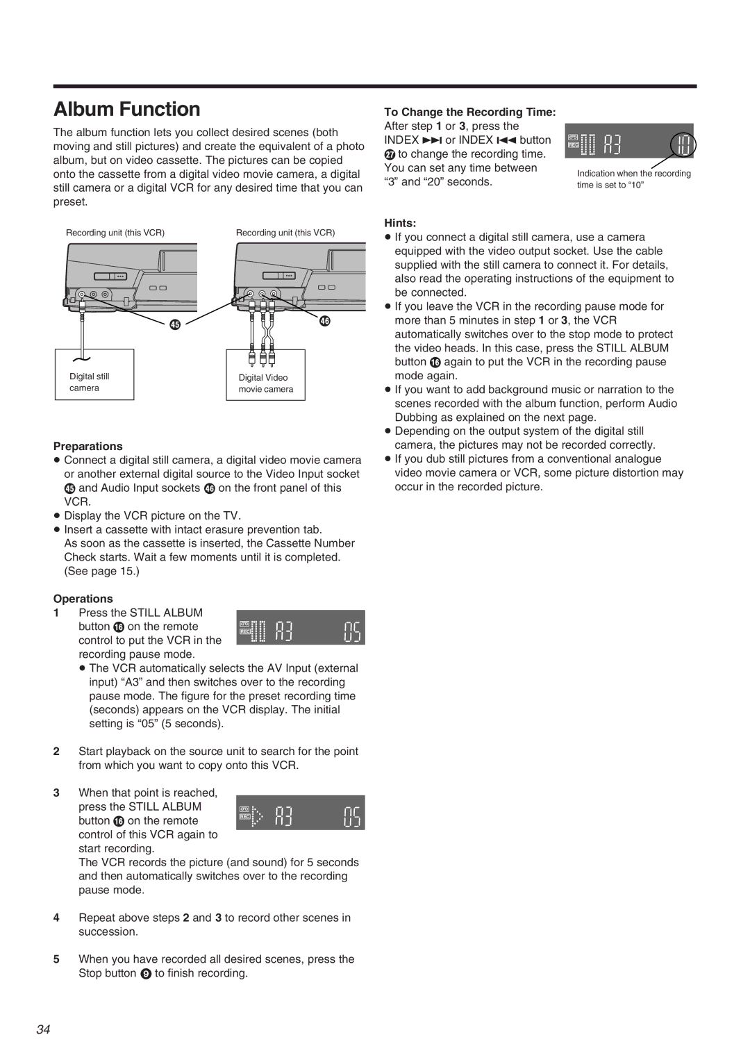 Panasonic NV-FJ710 Series operating instructions Album Function, To Change the Recording Time 