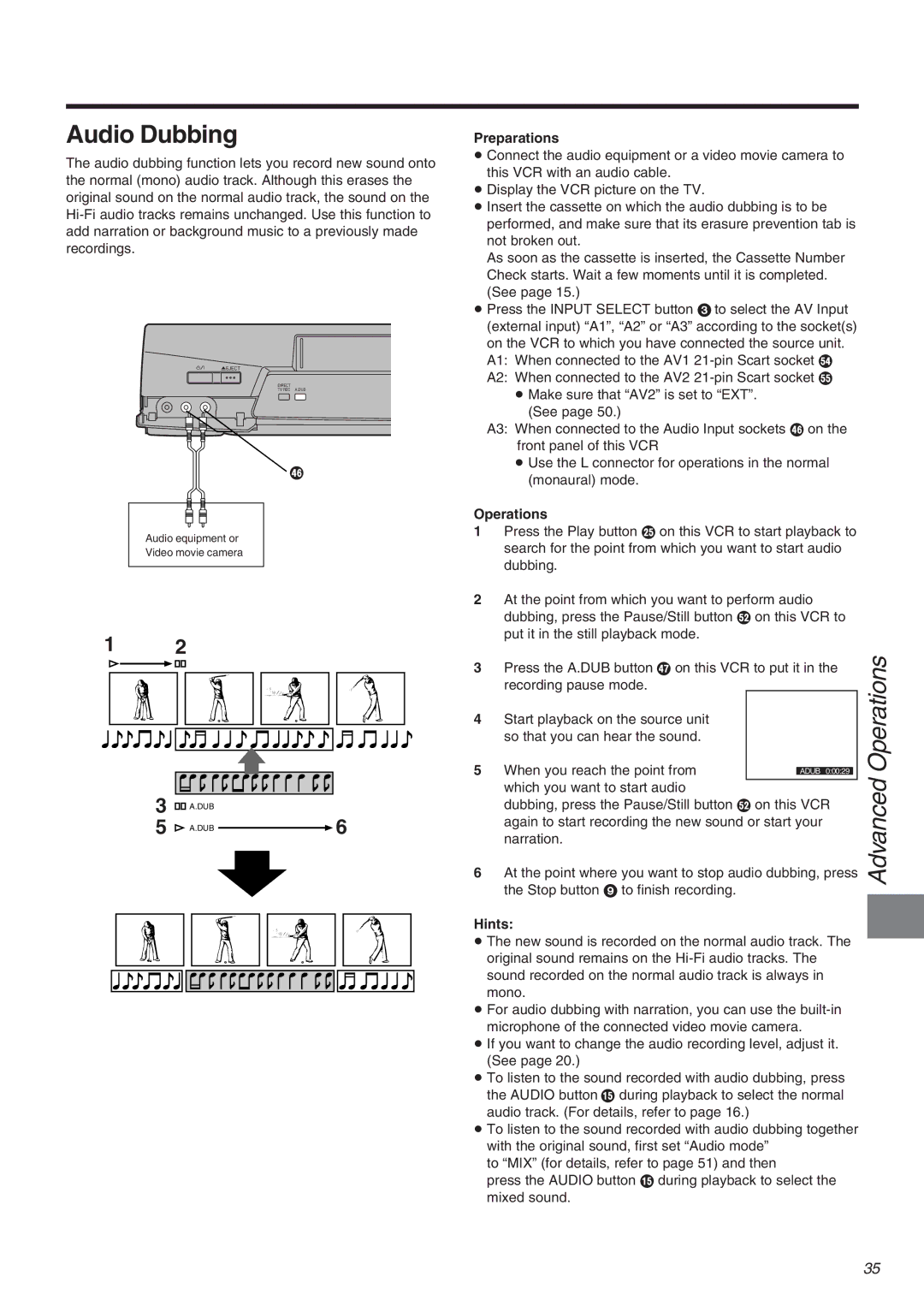 Panasonic NV-FJ710 Series operating instructions Audio Dubbing 