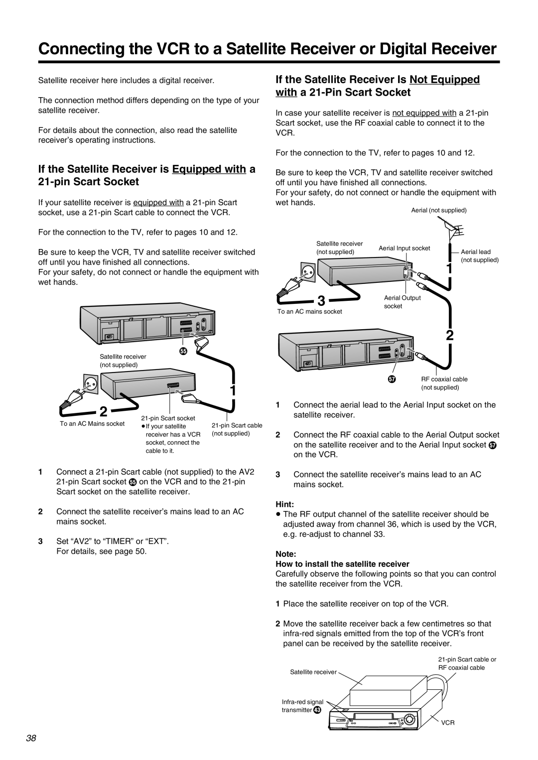 Panasonic NV-FJ710 Series operating instructions How to install the satellite receiver 