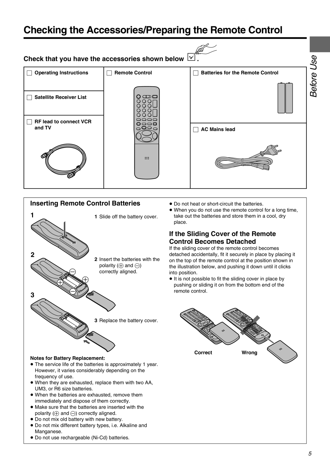 Panasonic NV-FJ710 Series operating instructions Checking the Accessories/Preparing the Remote Control, Use, Before 