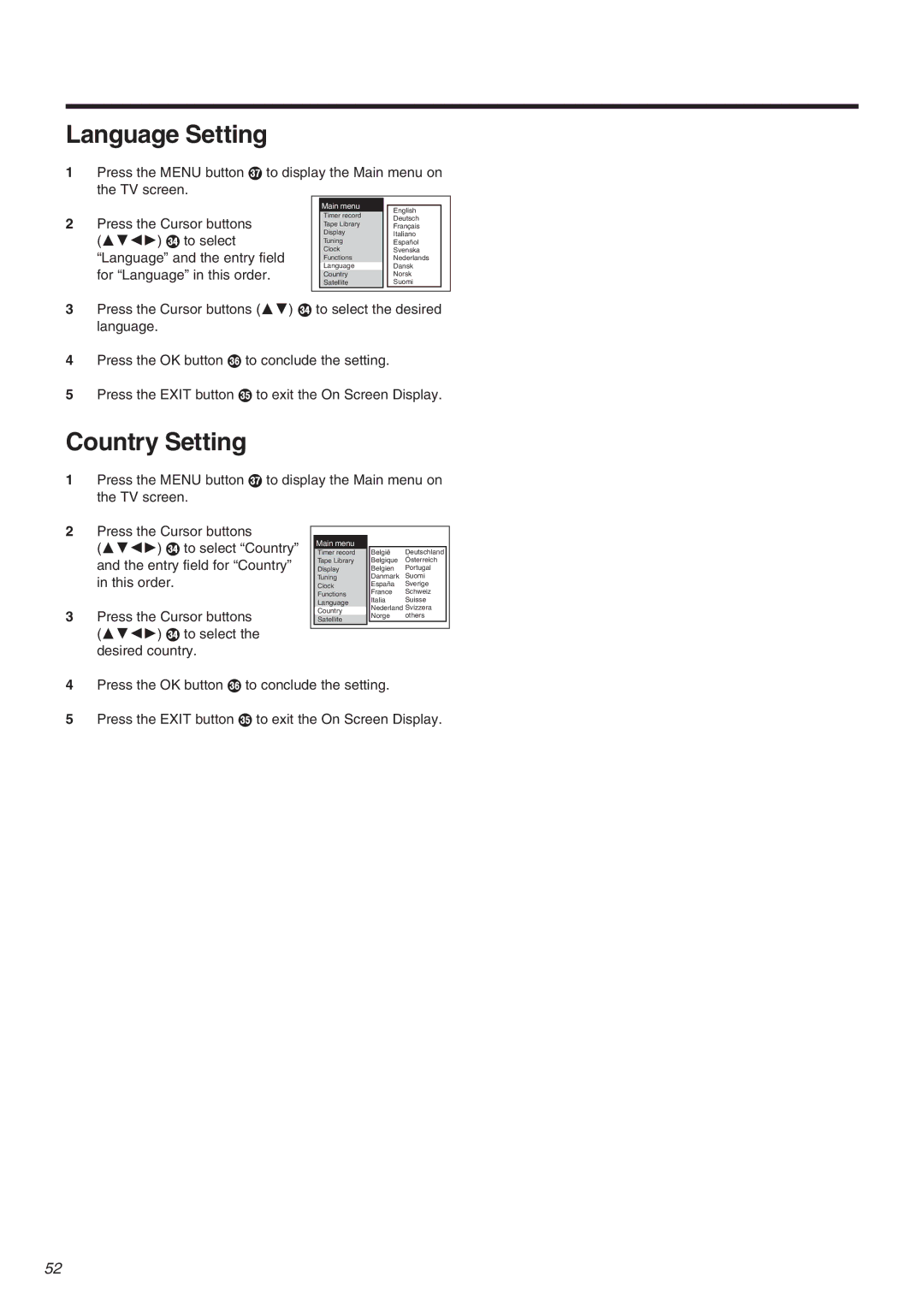 Panasonic NV-FJ710 Series operating instructions Language Setting, Country Setting 