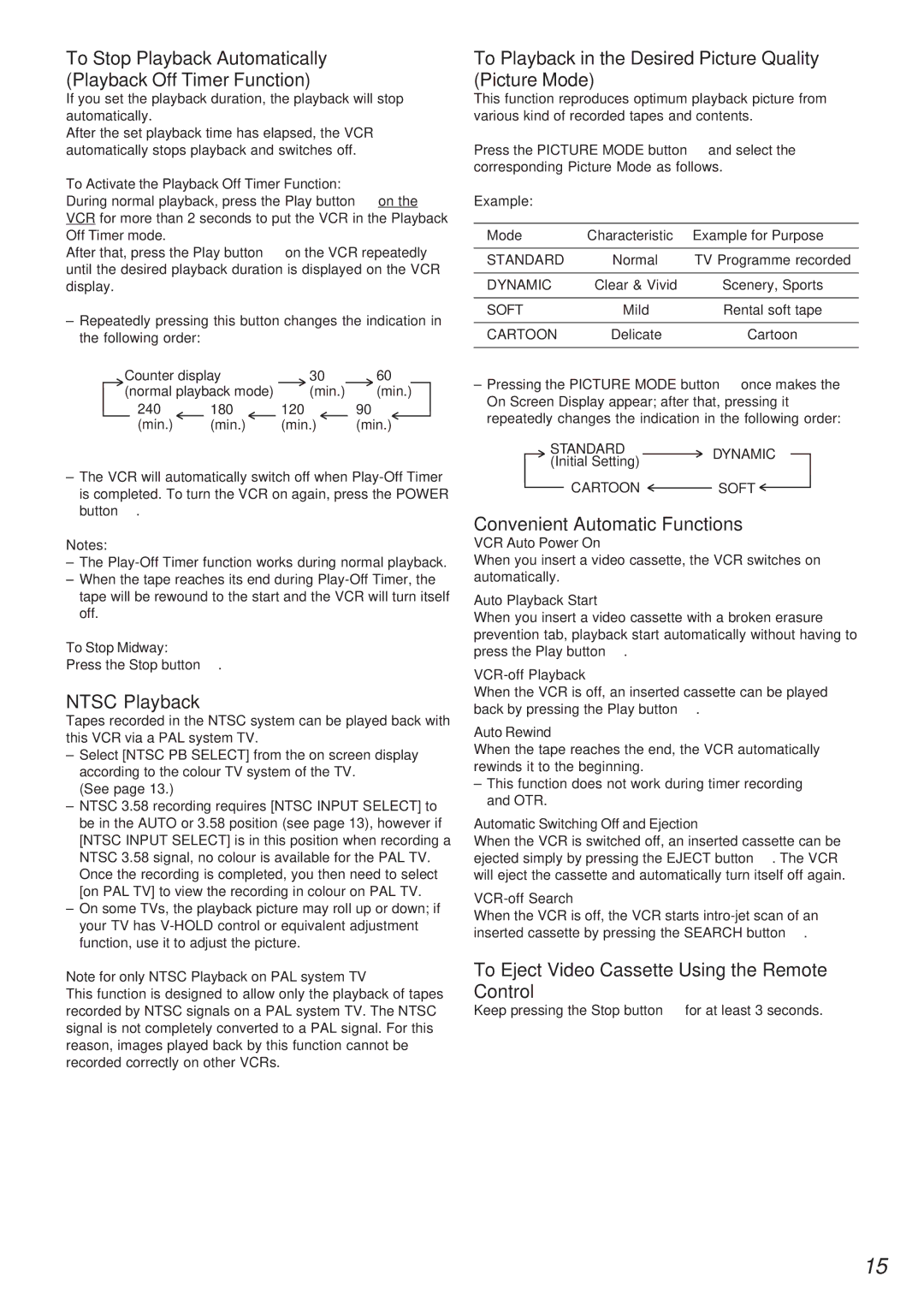 Panasonic NV-FJ720 specifications To Stop Playback Automatically Playback Off Timer Function, Ntsc Playback 