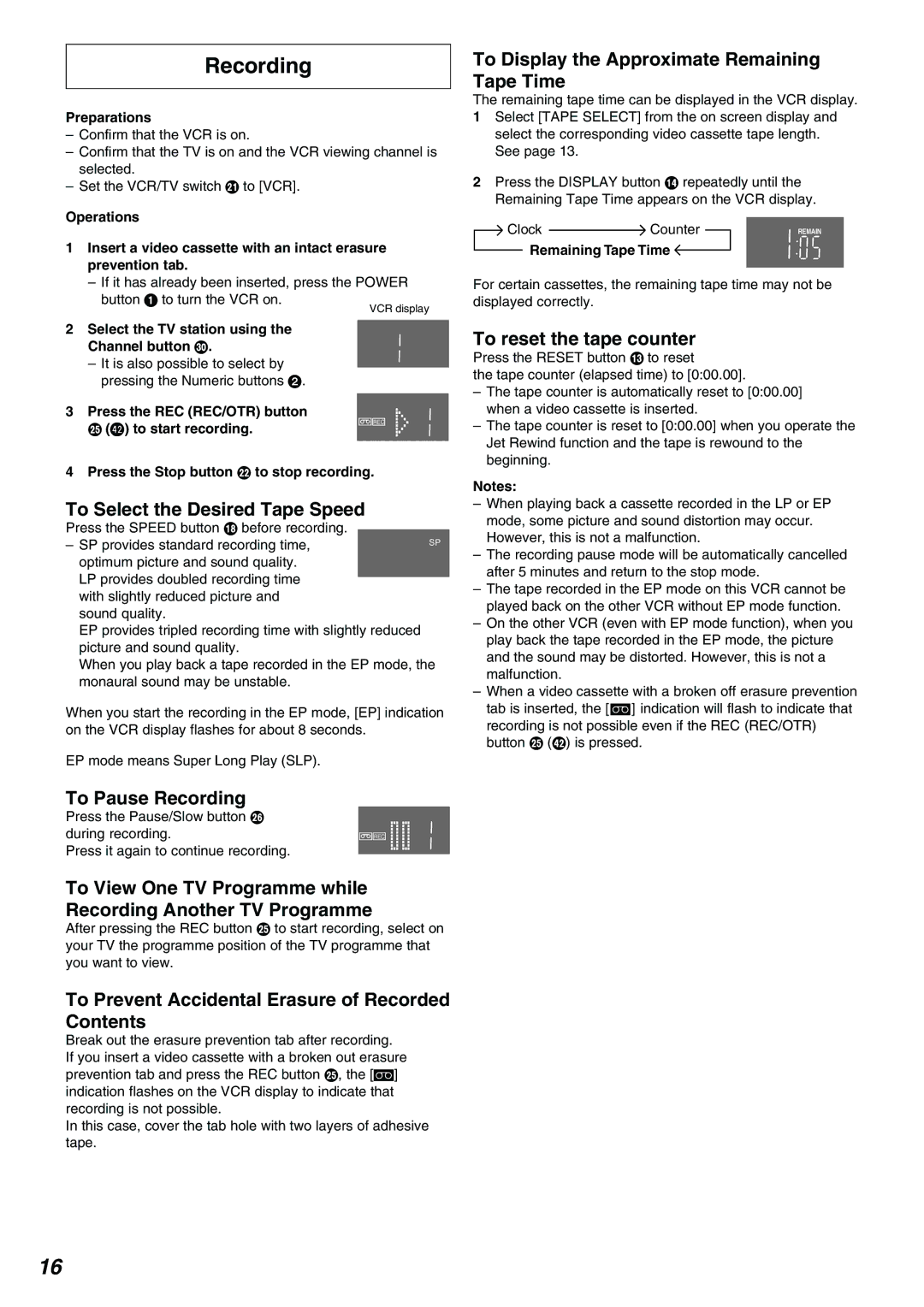 Panasonic NV-FJ730, NV-FJ735AM operating instructions Recording 