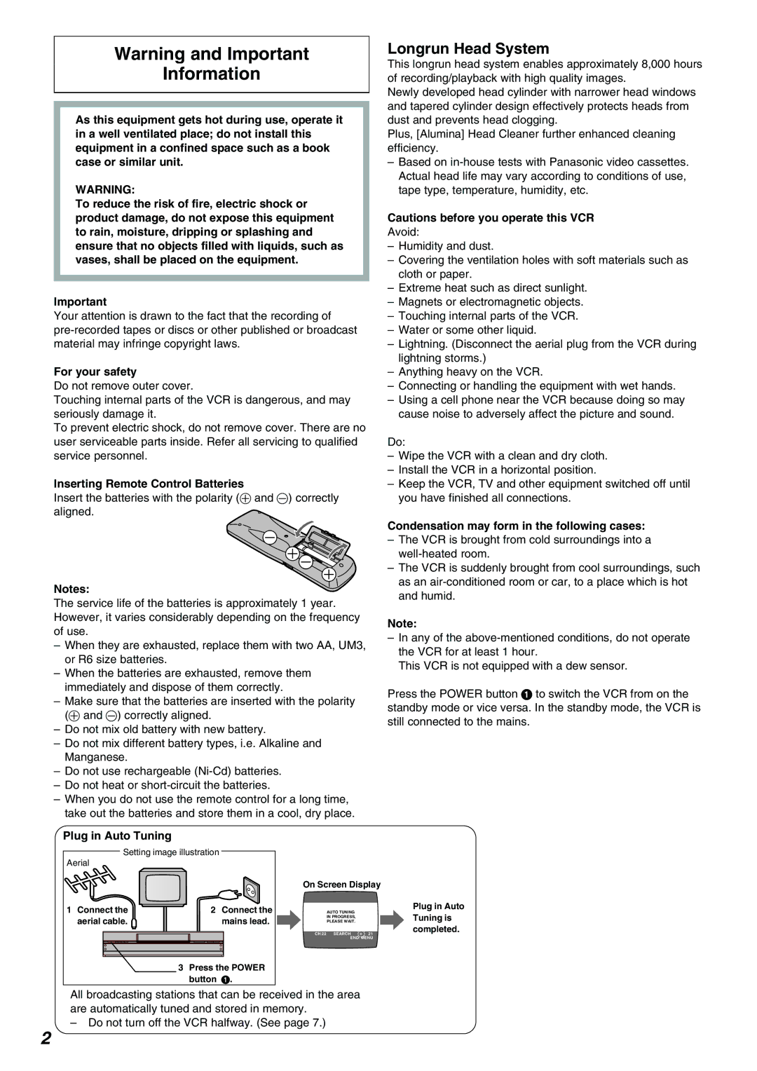 Panasonic NV-FJ730, NV-FJ735AM operating instructions Information, Longrun Head System 