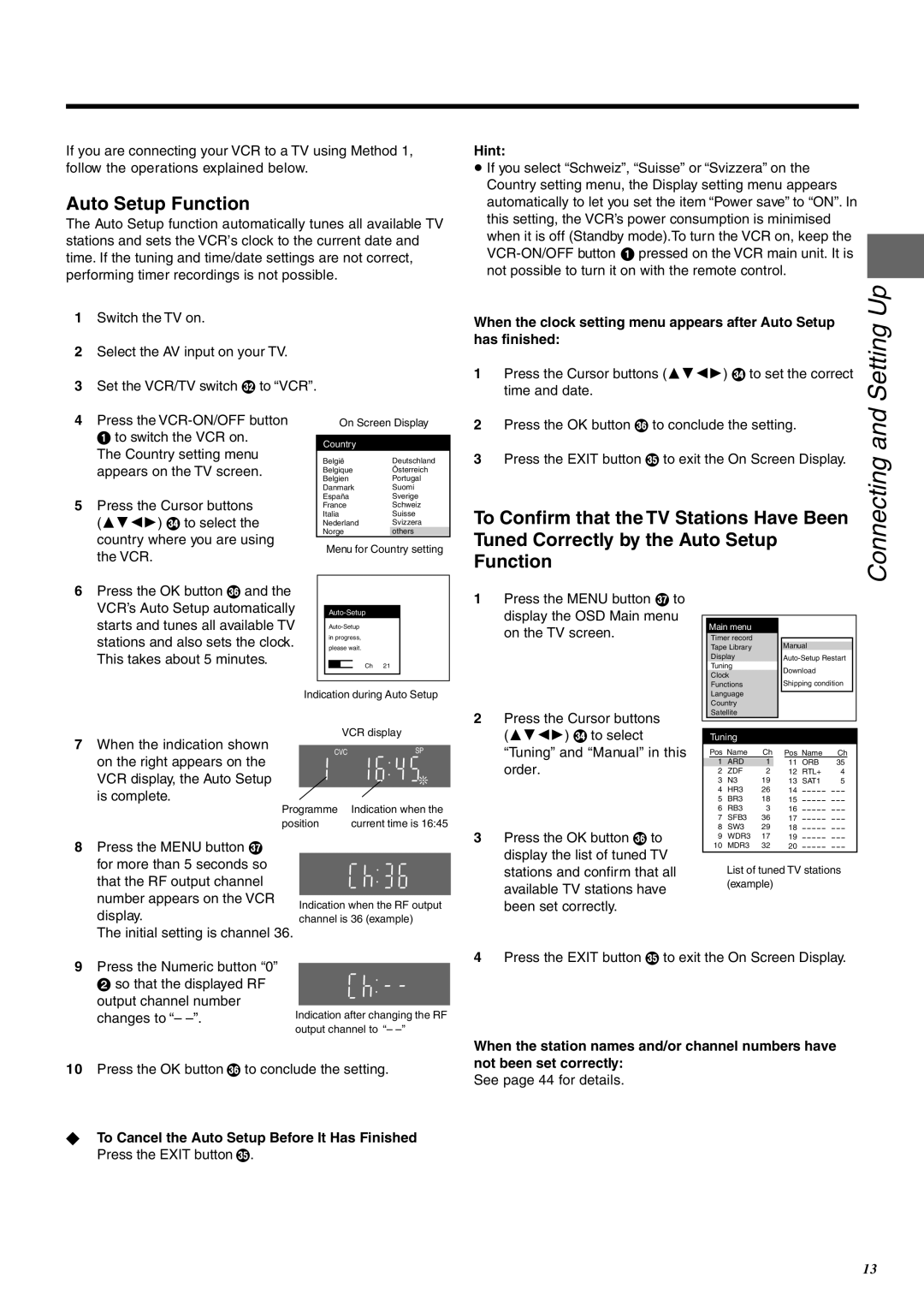 Panasonic NV-FJ760 manual Connecting and Setting Up, Auto Setup Function 