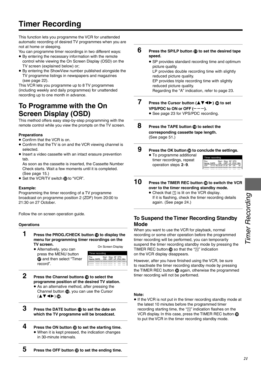 Panasonic NV-FJ760 manual Timer Recording, To Programme with the On Screen Display OSD, Mode 