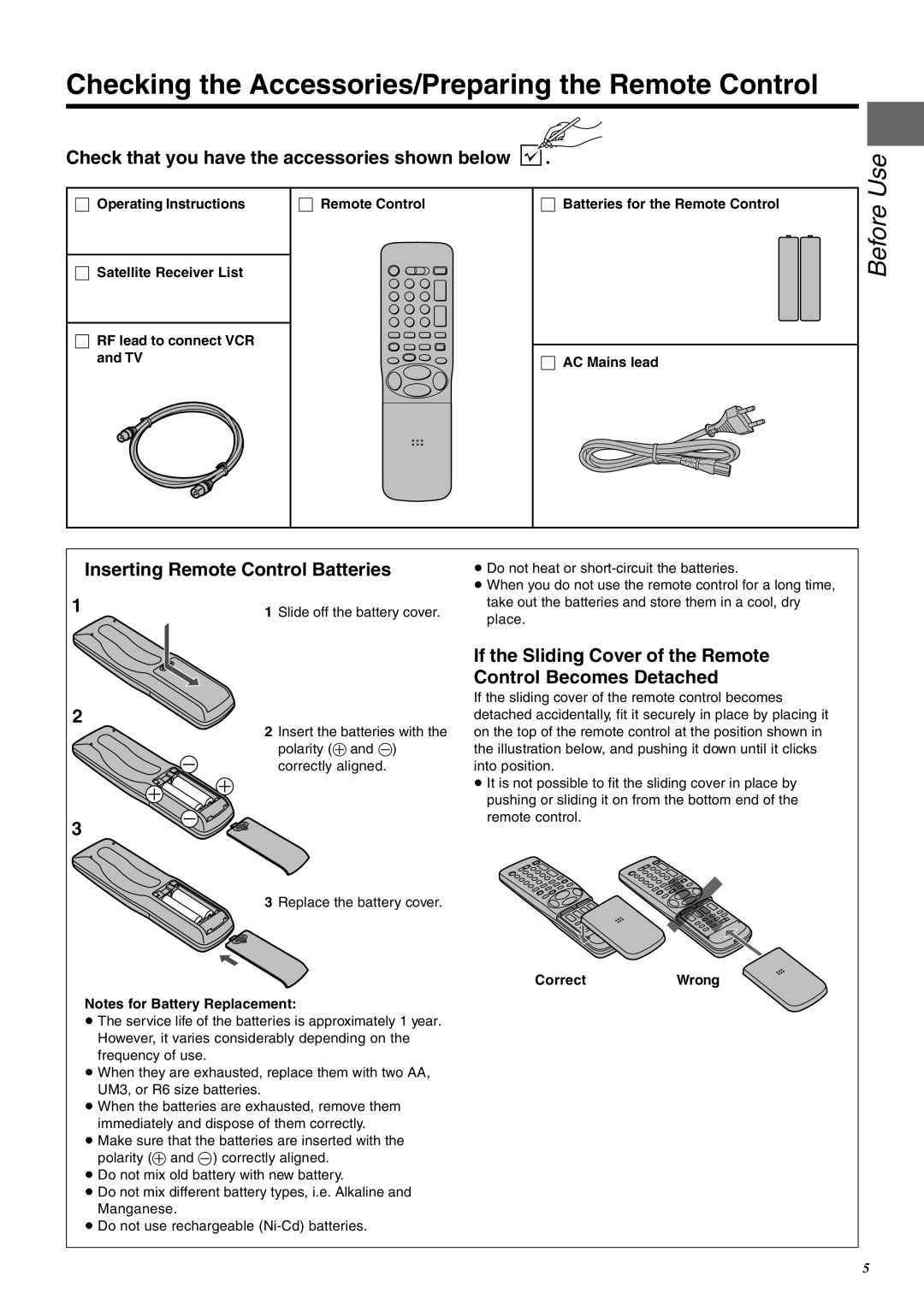 Panasonic NV-FJ760 manual Checking the Accessories/Preparing the Remote Control, Use, Before 