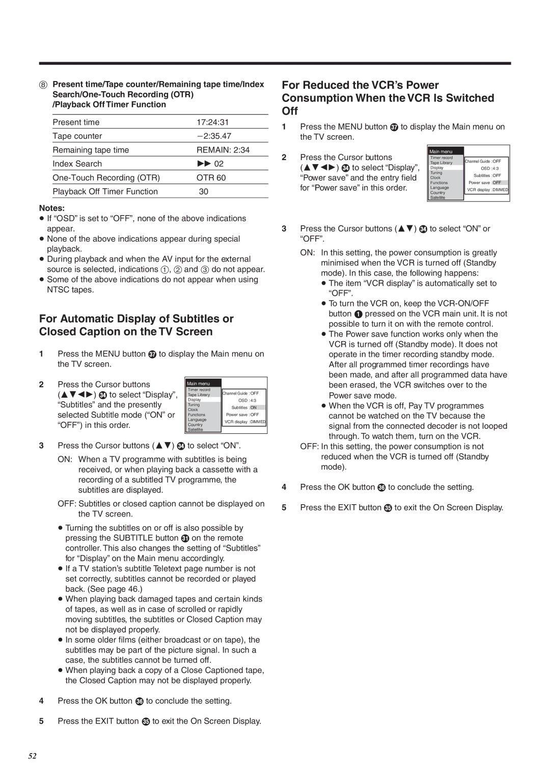 Panasonic NV-FJ760 manual Subtitles and the presently, Selected Subtitle mode on or, OFF in this order 