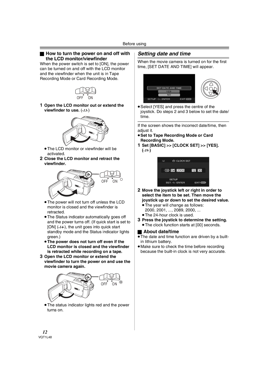 Panasonic NV GS 330 operating instructions Setting date and time, About date/time 