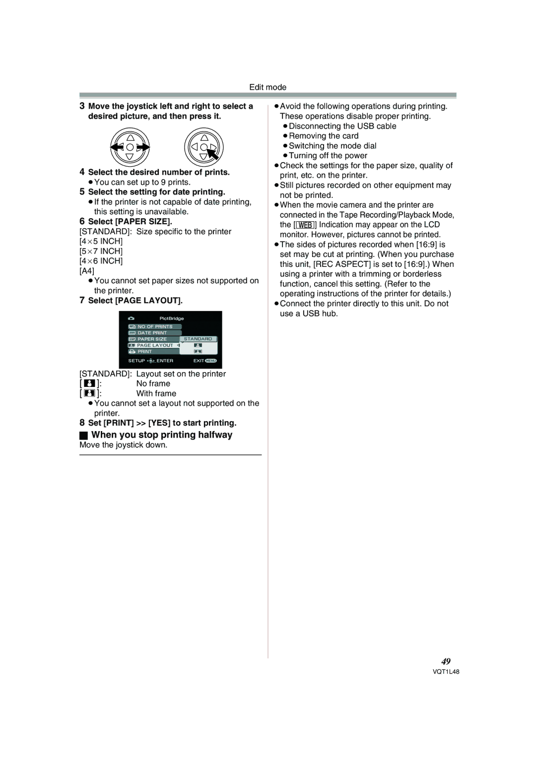 Panasonic NV GS 330 operating instructions When you stop printing halfway 