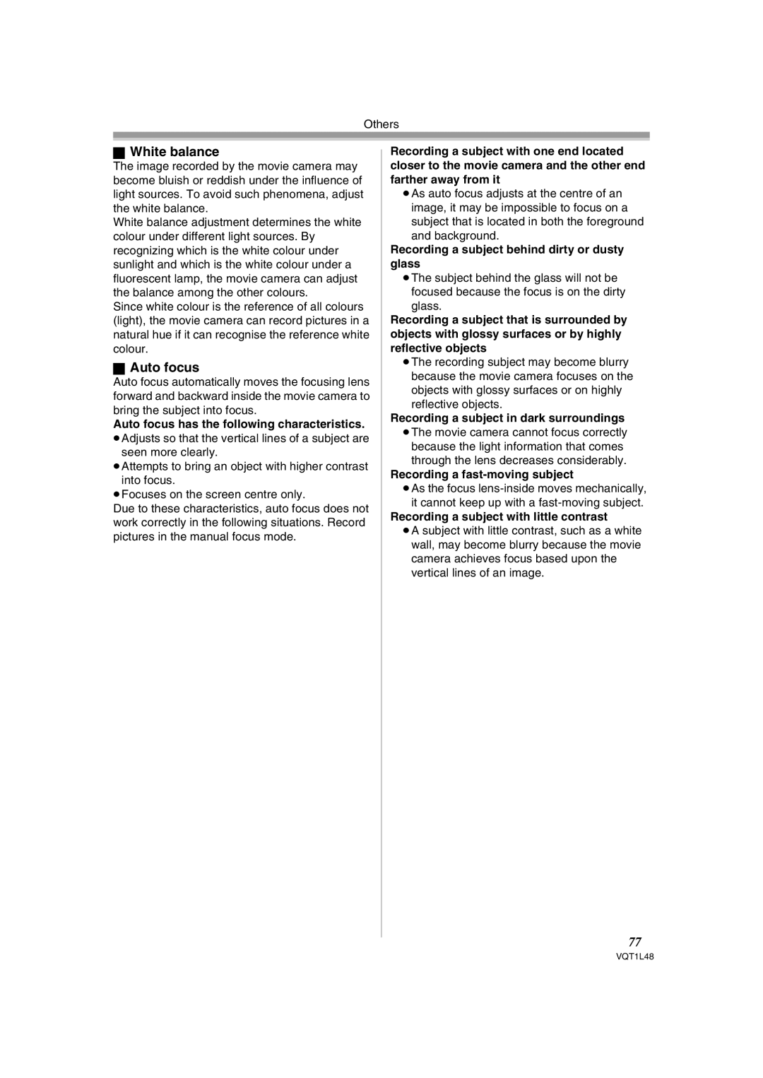 Panasonic NV GS 330 operating instructions White balance, Auto focus 