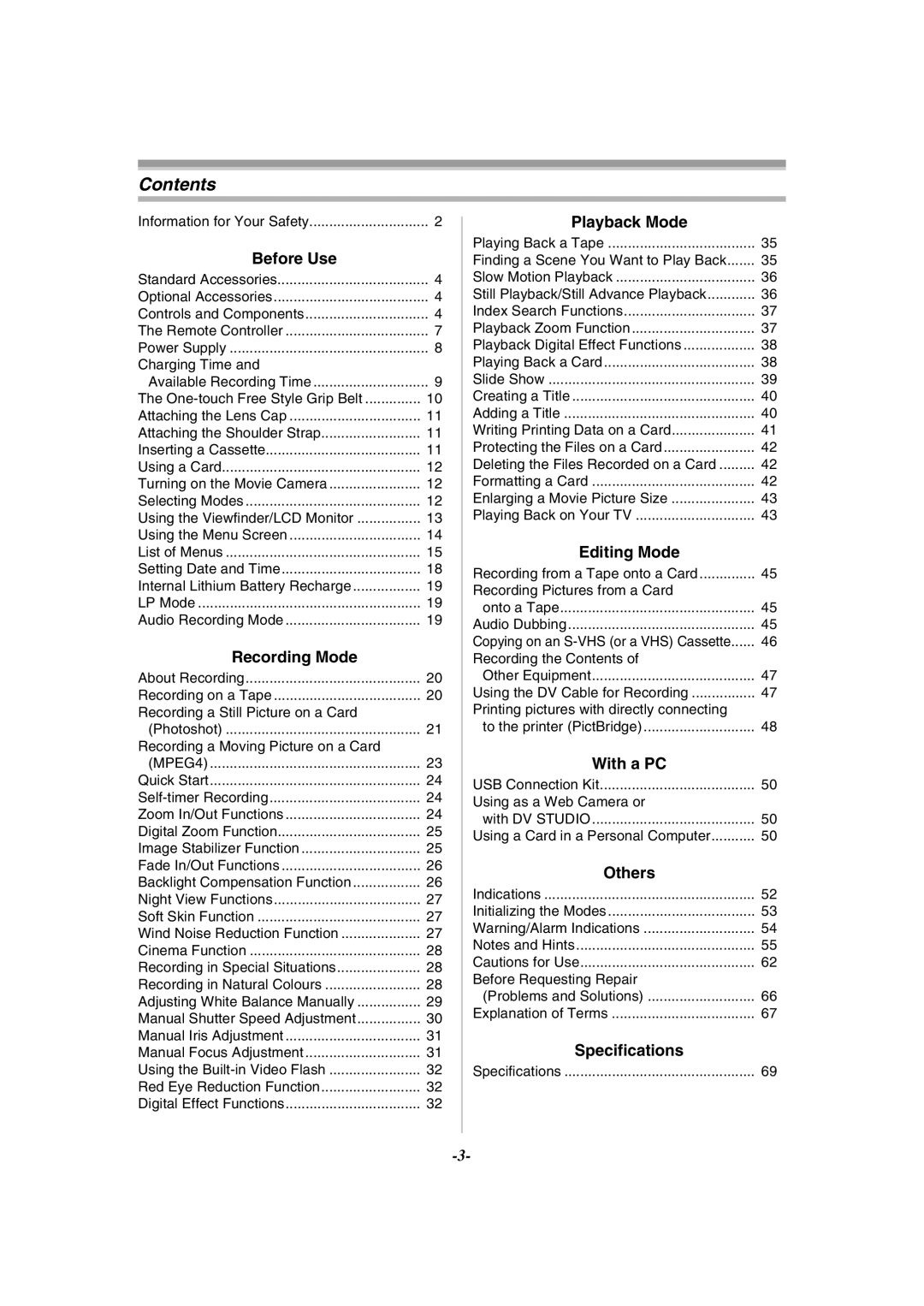 Panasonic NV-GS120GN operating instructions Contents 