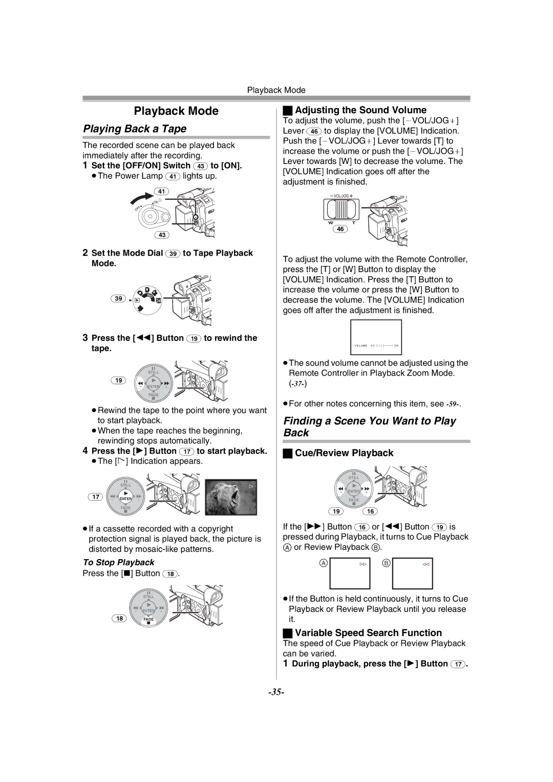 Panasonic NV-GS120GN Playing Back a Tape, Finding a Scene You Want to Play Back, Adjusting the Sound Volume 