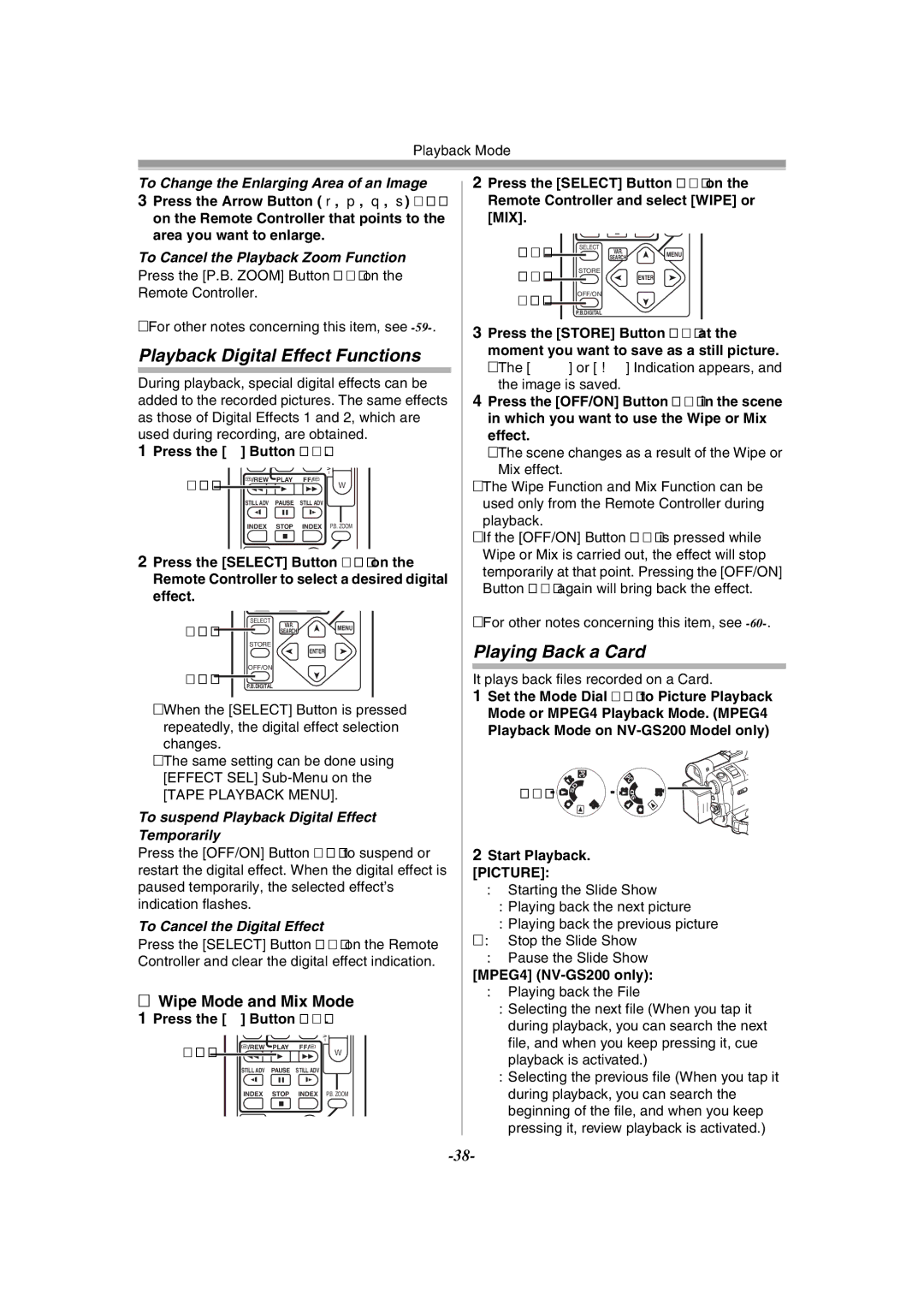 Panasonic NV-GS120GN Playback Digital Effect Functions, Playing Back a Card, To Change the Enlarging Area of an Image 