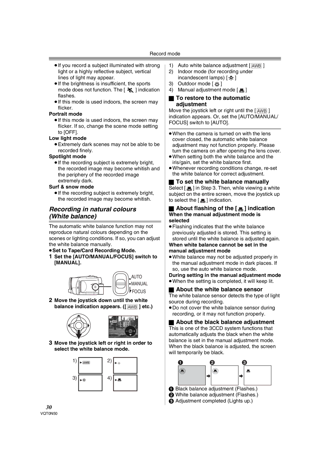 Panasonic NV-GS150GN operating instructions Recording in natural colours White balance 