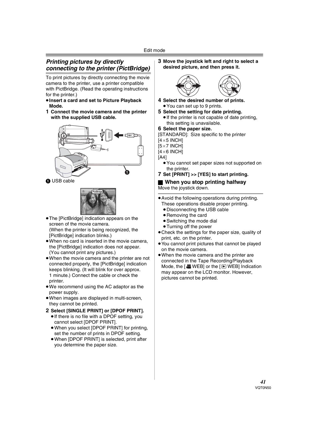 Panasonic NV-GS150GN operating instructions When you stop printing halfway 