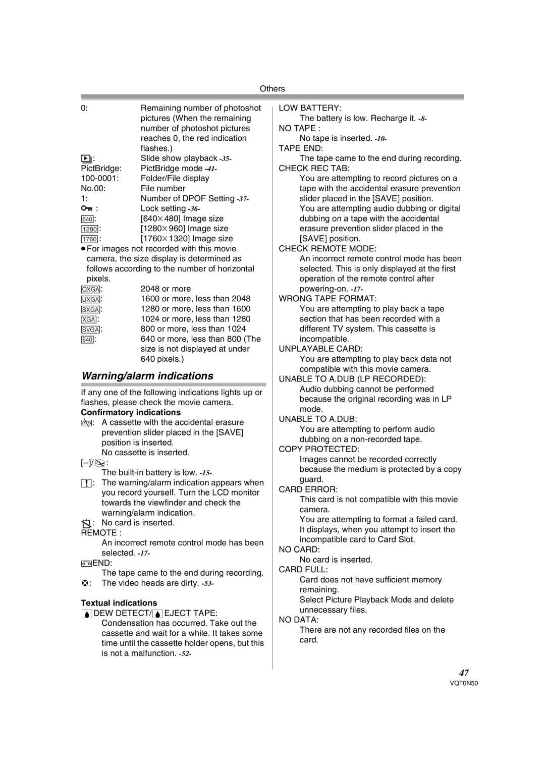 Panasonic NV-GS150GN operating instructions Confirmatory indications, Textual indications 