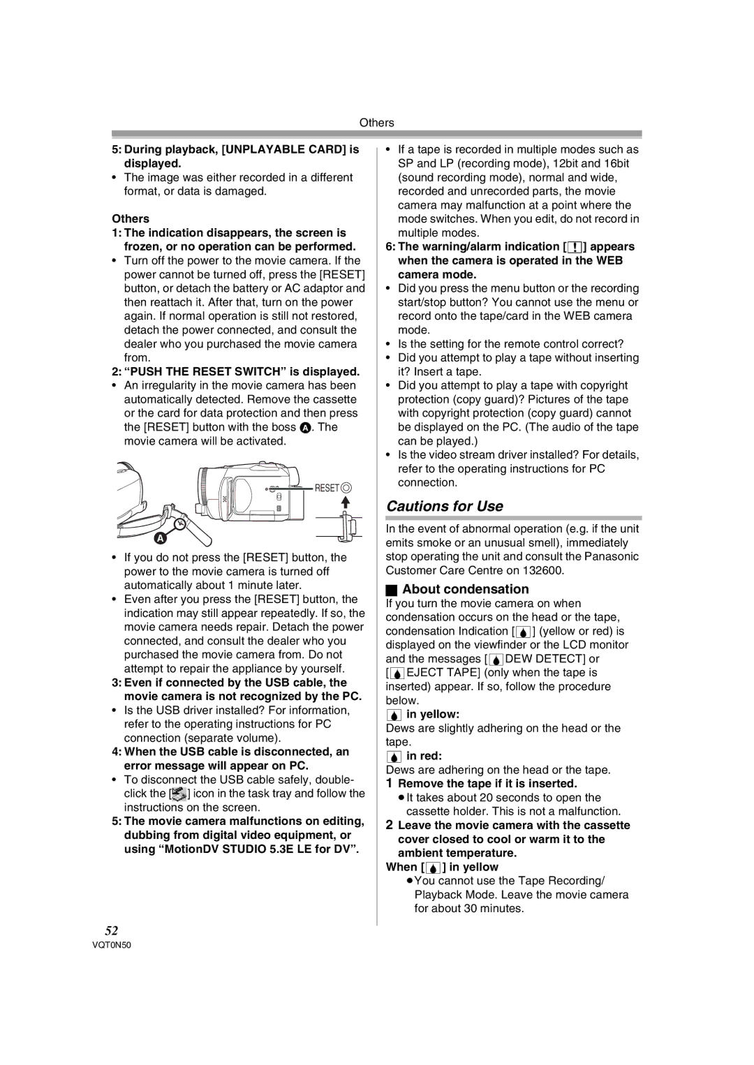 Panasonic NV-GS150GN operating instructions About condensation 