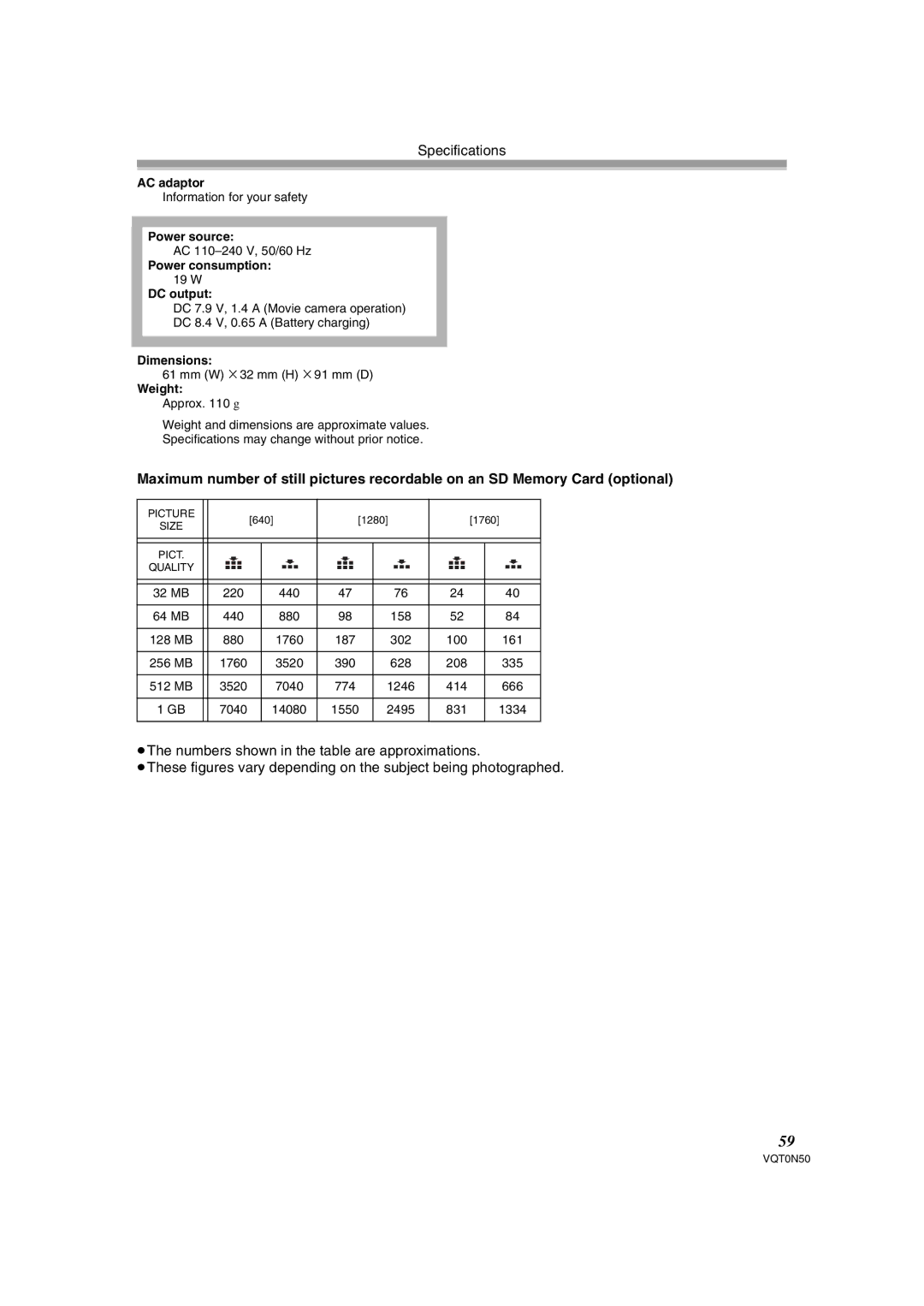 Panasonic NV-GS150GN operating instructions AC adaptor 