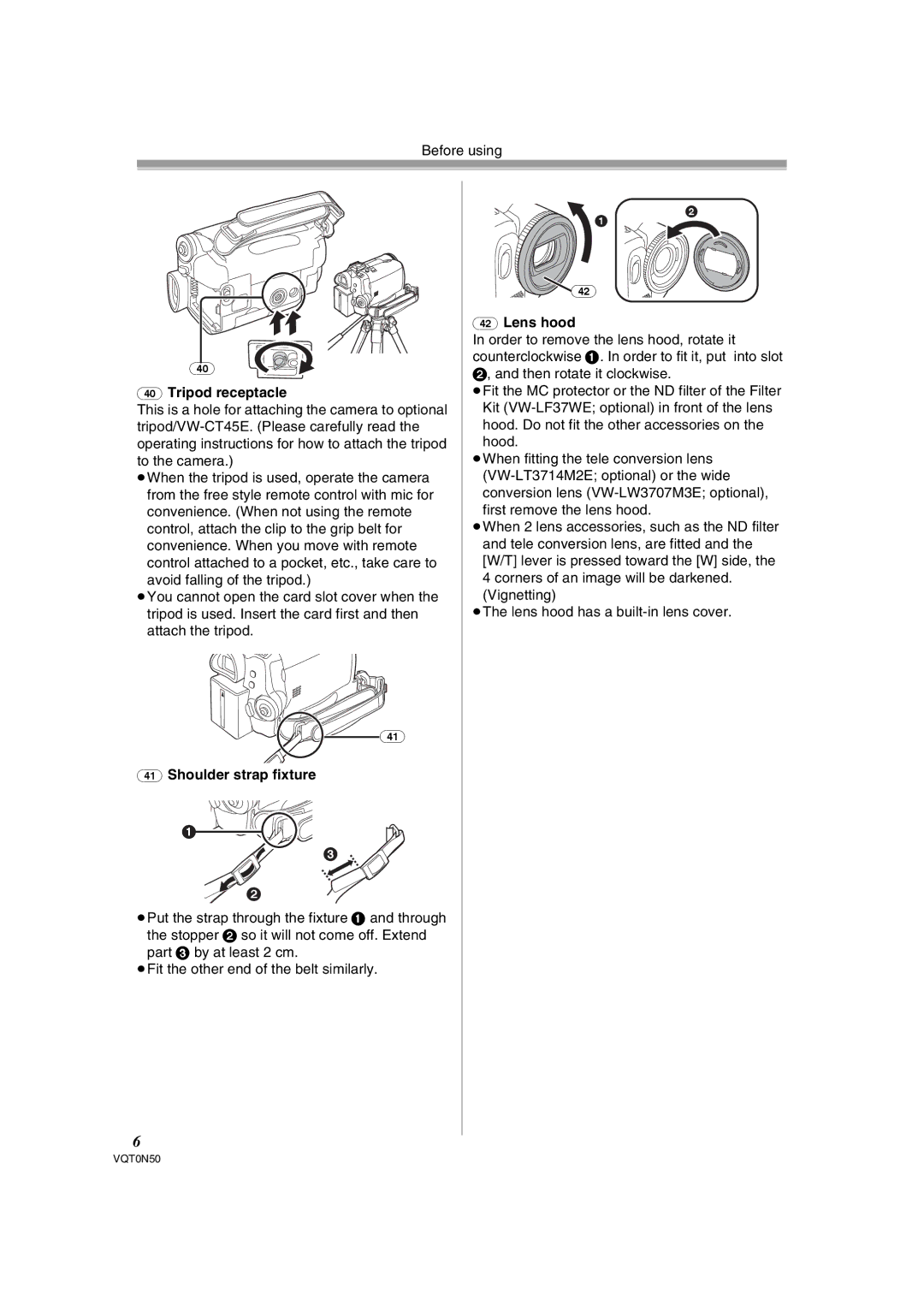 Panasonic NV-GS150GN operating instructions Lens hood Tripod receptacle, Shoulder strap fixture 