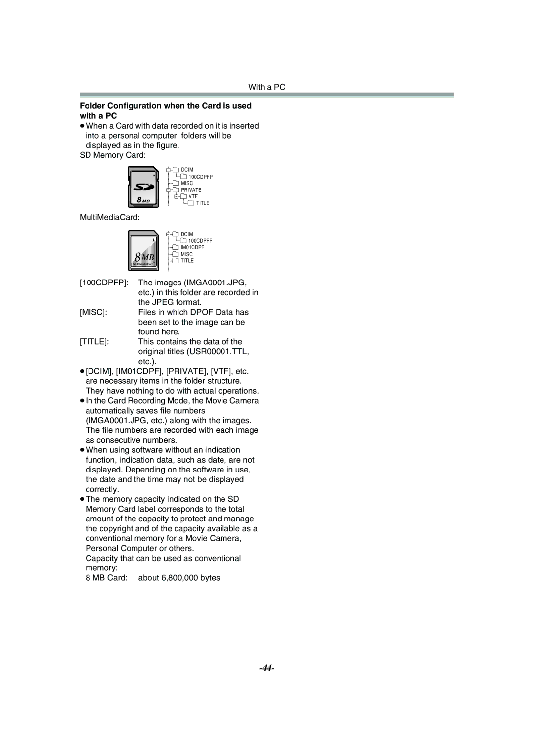 Panasonic NV-GS15GN, NV-GS11GN operating instructions Folder Configuration when the Card is used with a PC, Title 