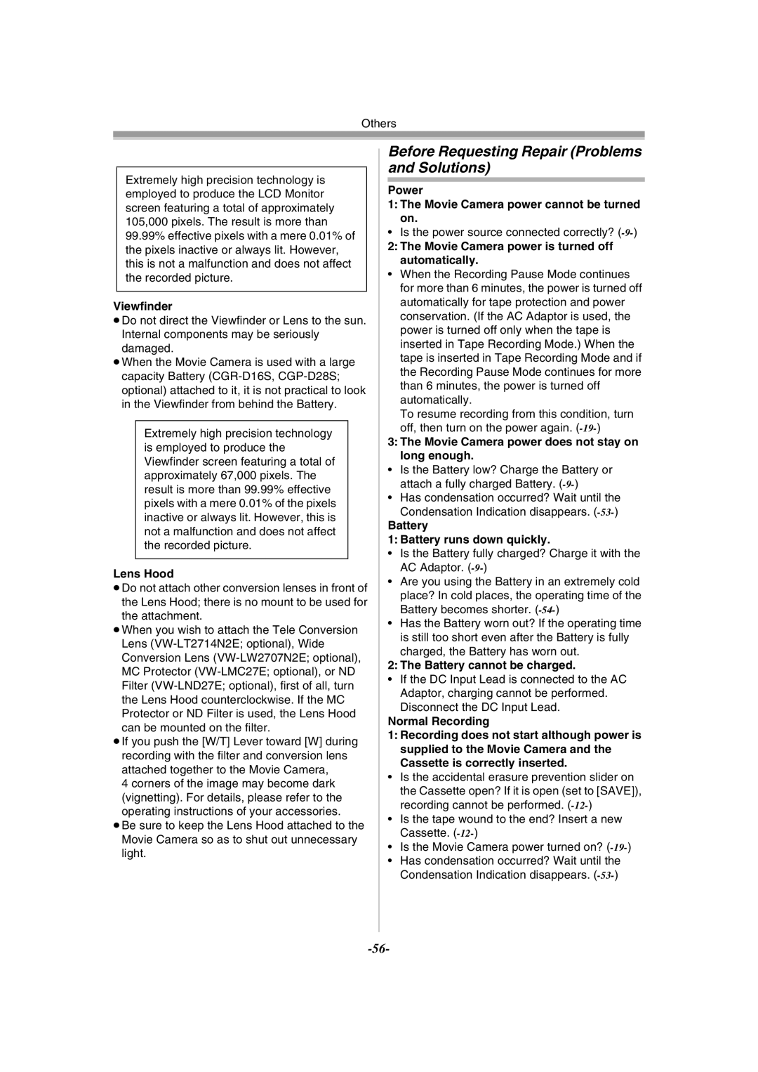 Panasonic NV-GS15GN, NV-GS11GN operating instructions Before Requesting Repair Problems and Solutions 